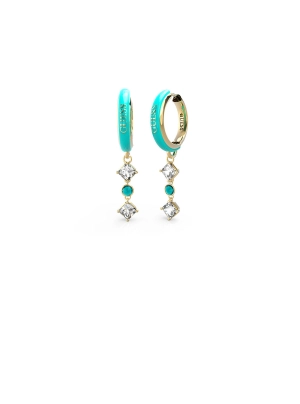 Gold Aqua Crystal Charm Earrings
