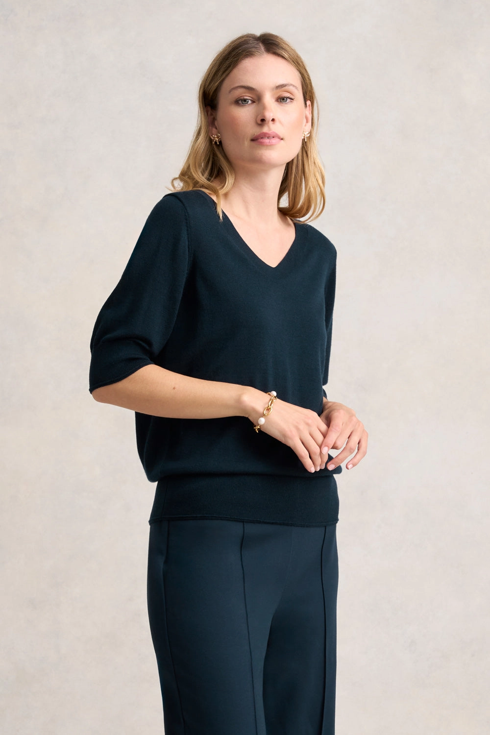 Half Sleeve Wool Knit - Ink
