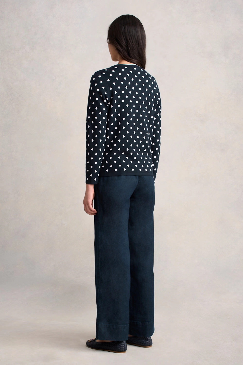 Jacquard Cotton Cardigan - Deep Navy Spot