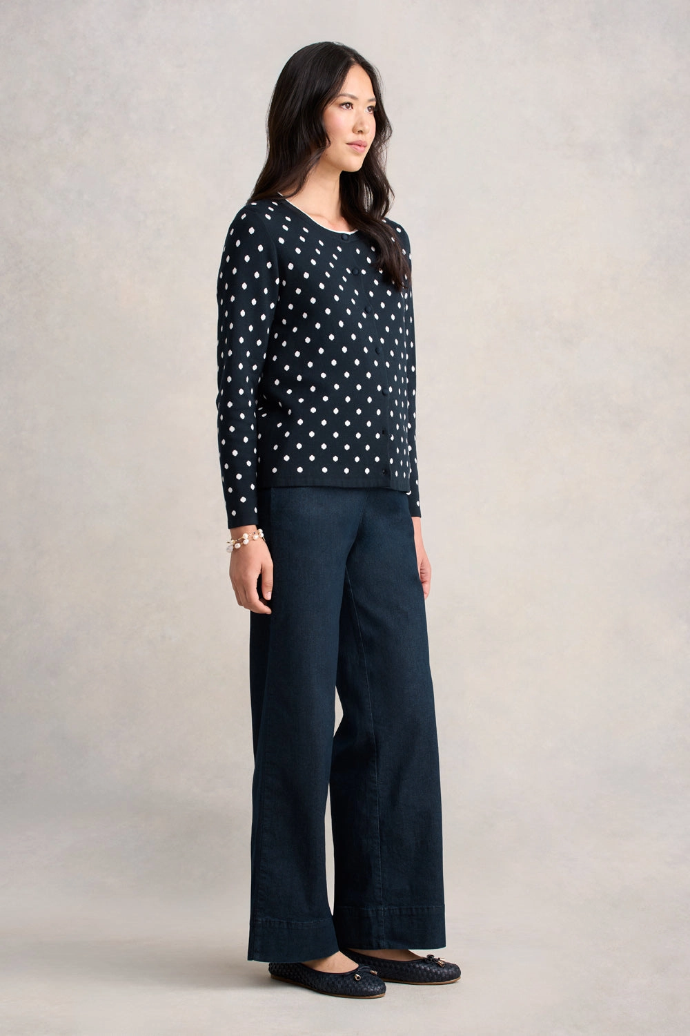 Jacquard Cotton Cardigan - Deep Navy Spot