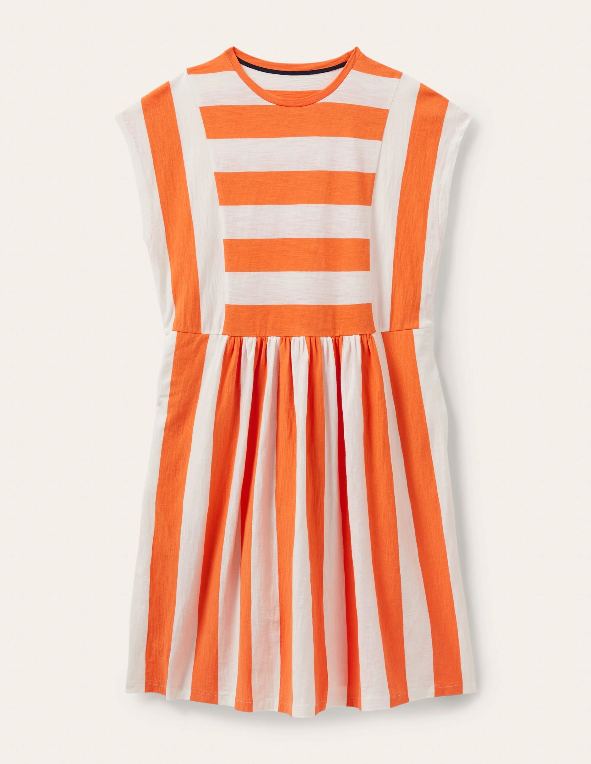 Jersey T-Shirt Dress-Dusty Orange and Ivory Stripe