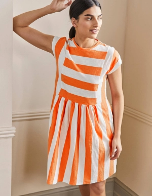 Jersey T-Shirt Dress-Dusty Orange and Ivory Stripe