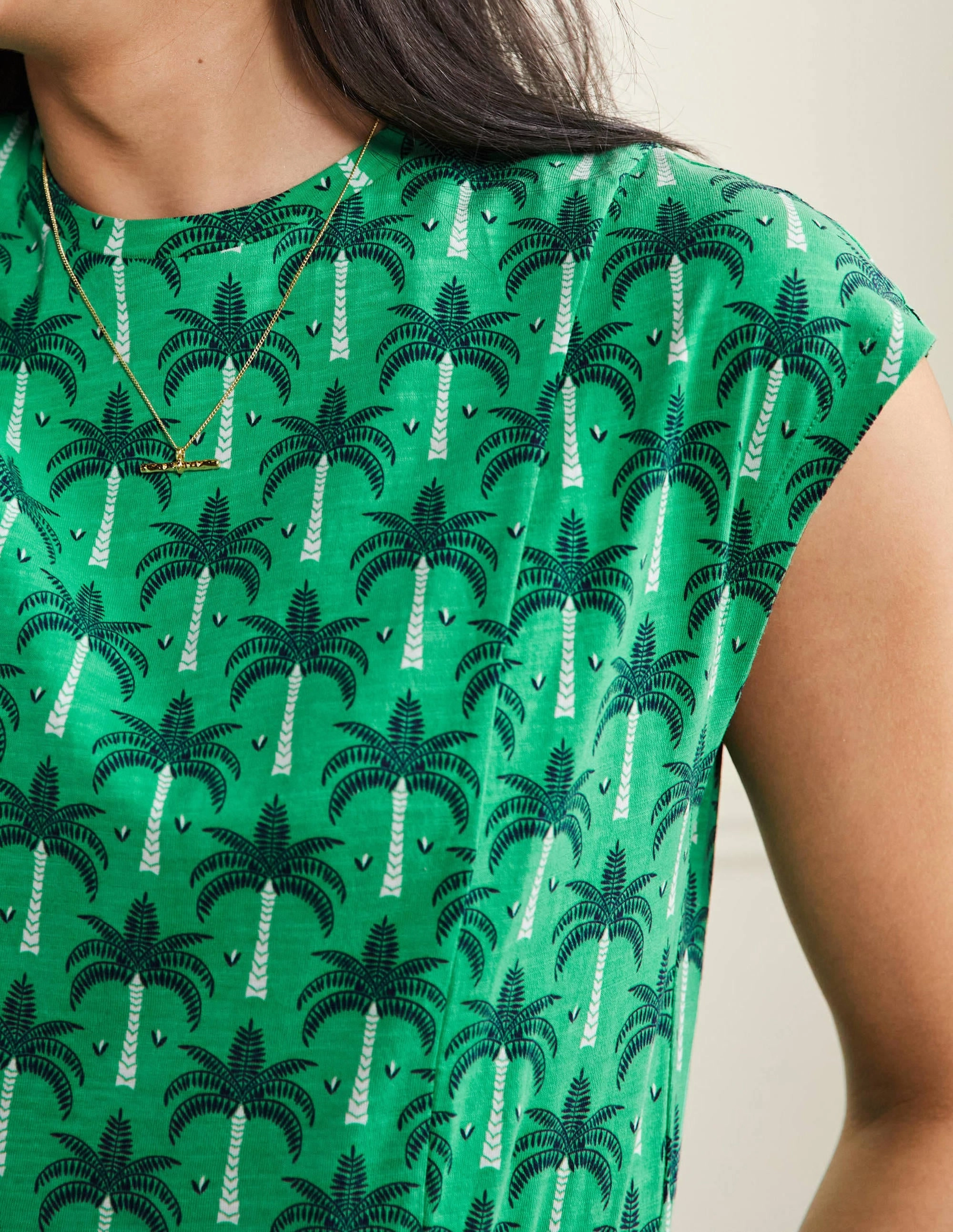 Jersey T-Shirt Dress-Green Lagoon, Paradise Palm