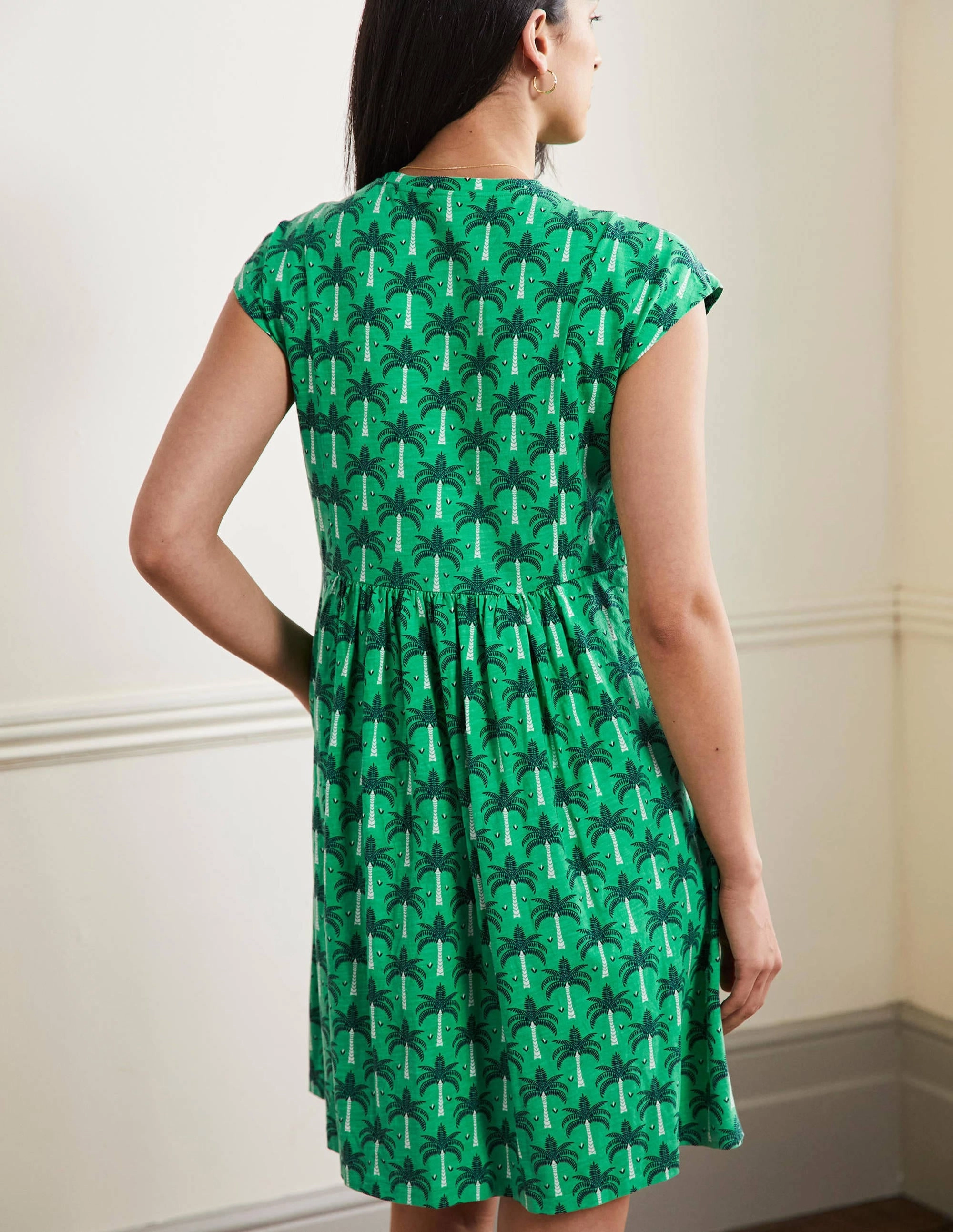 Jersey T-Shirt Dress-Green Lagoon, Paradise Palm