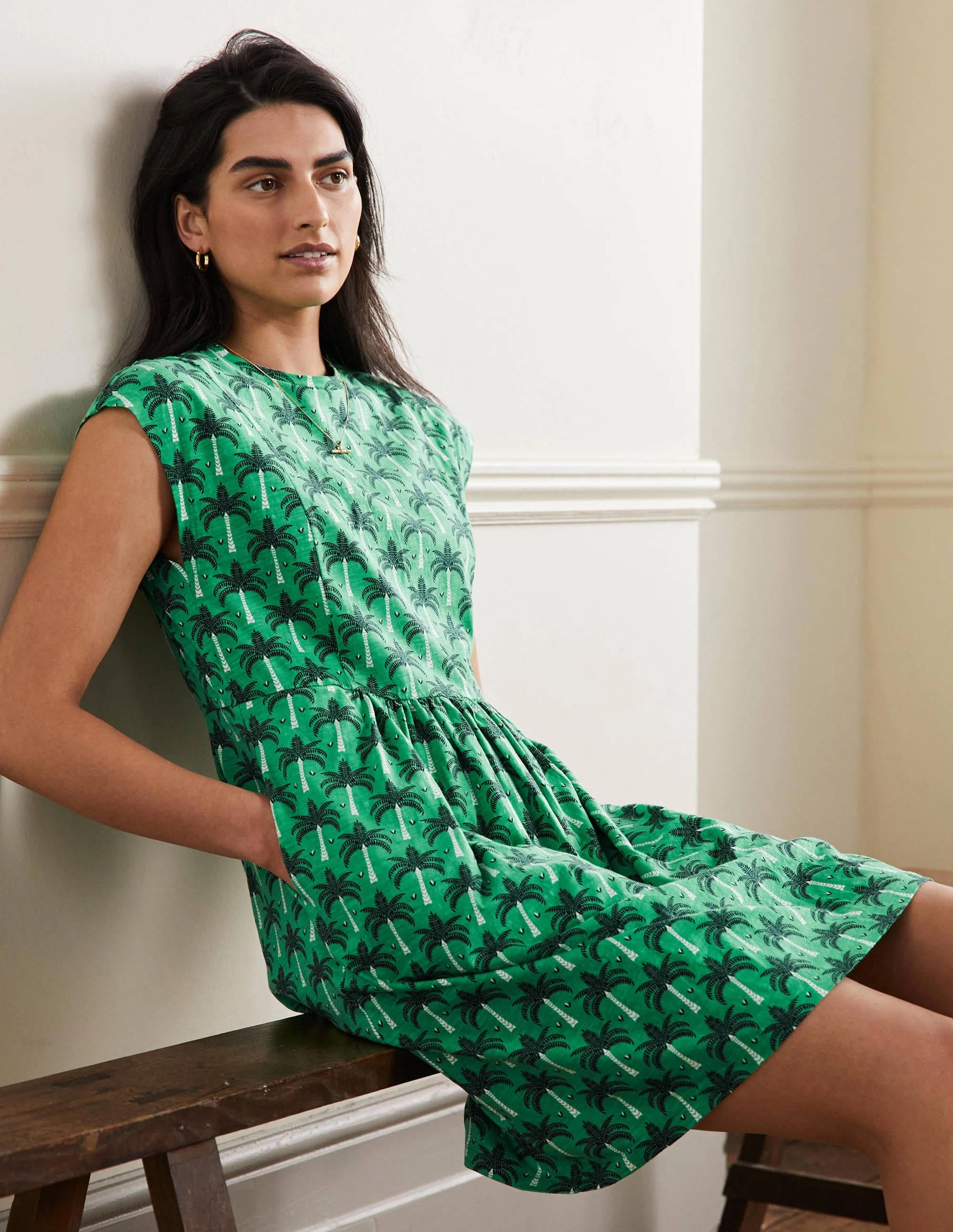 Jersey T-Shirt Dress-Green Lagoon, Paradise Palm