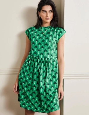 Jersey T-Shirt Dress-Green Lagoon, Paradise Palm