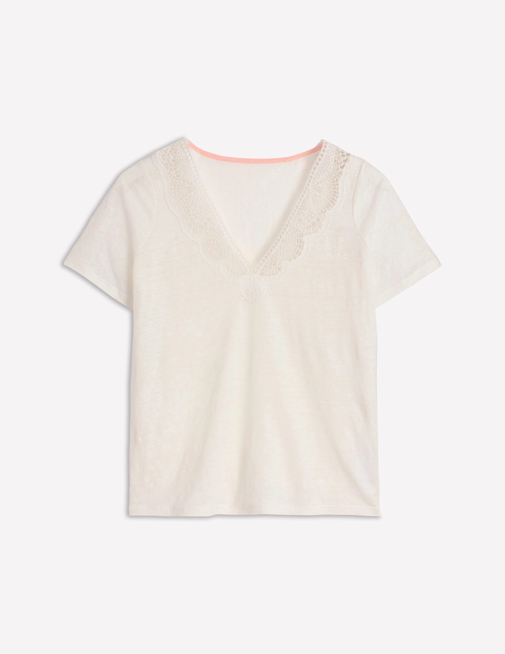 Lace Trim Linen T-shirt-Ivory
