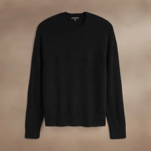 Lightweight Textured Cashmere Crew - True Black