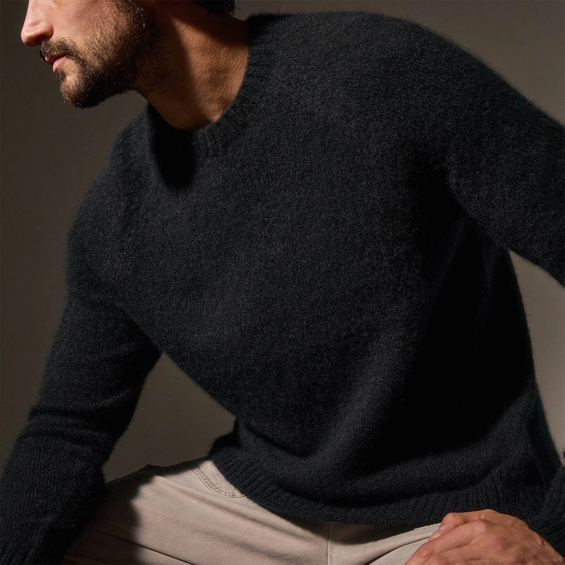 Lightweight Textured Cashmere Crew - True Black