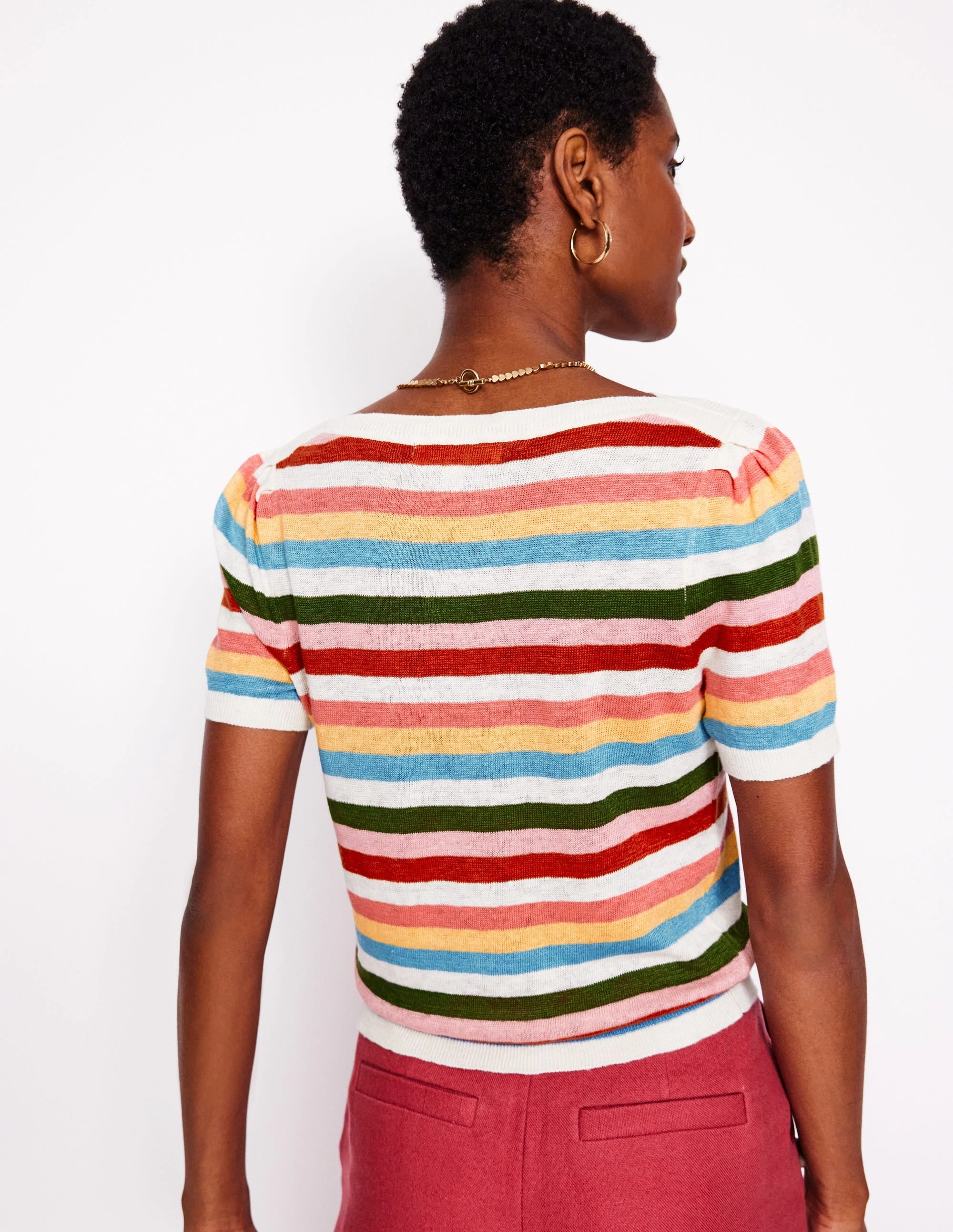 Liv Boat Neck Linen T-Shirt-Soft Multistripe Small