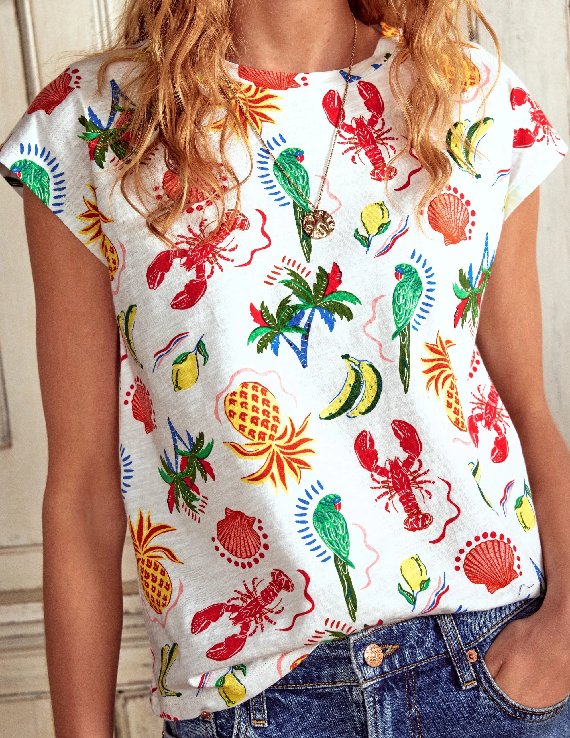 Louisa Slub T-Shirt T1831-Ivory. Tropical Bonanza