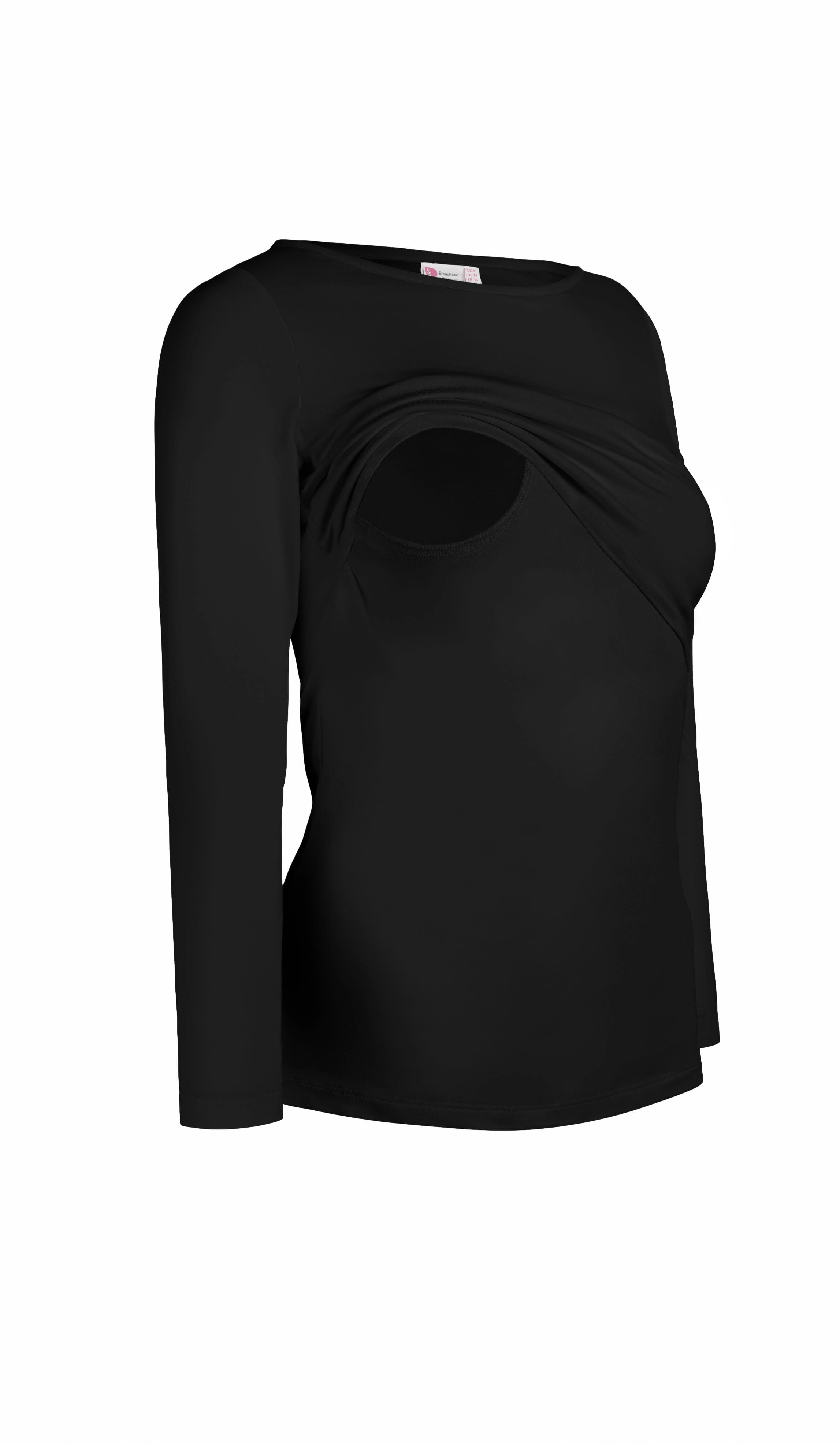 Nursing Long Sleeve Cotton T-Shirt | Black
