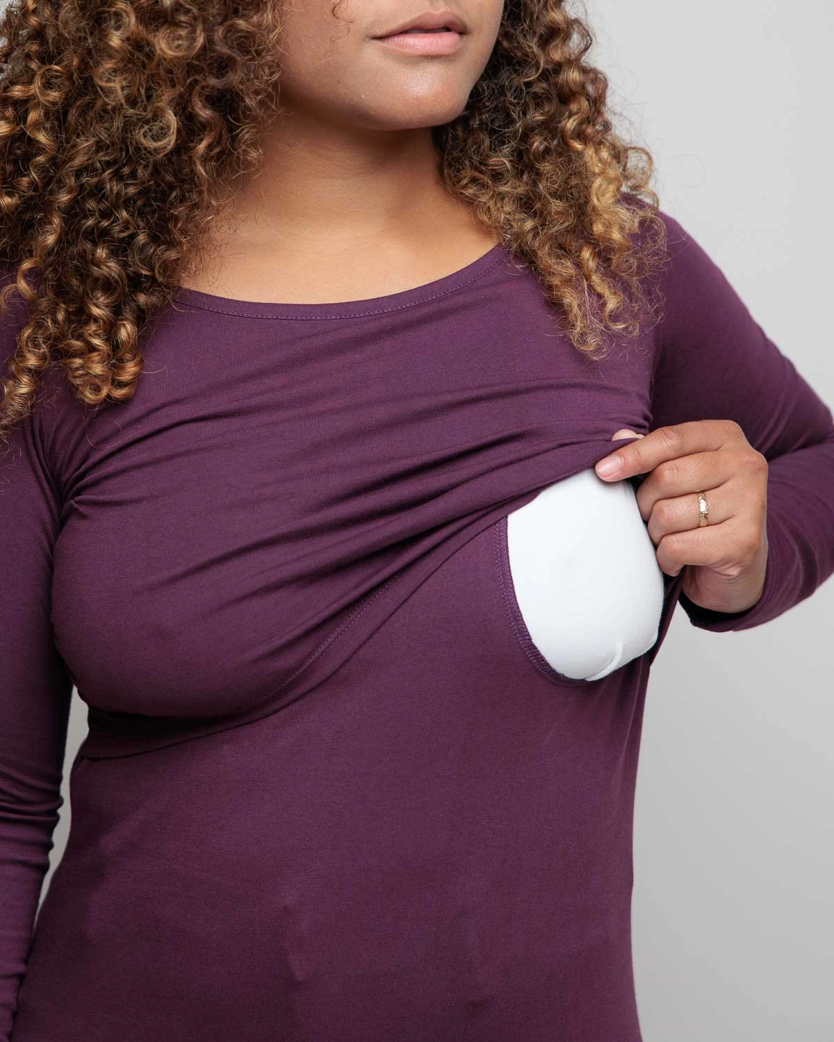 Nursing Long Sleeve Cotton T-Shirt | Plum