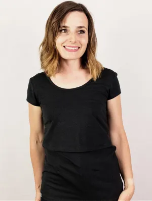 Nursing Short Sleeve Cotton T-Shirt | Black