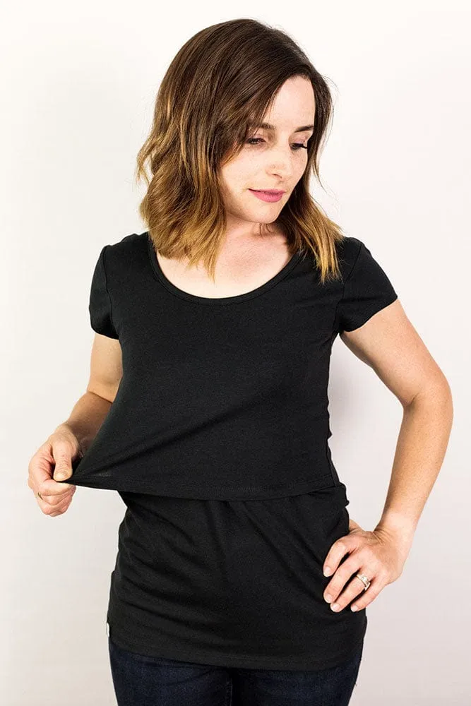 Nursing Short Sleeve Cotton T-Shirt | Black