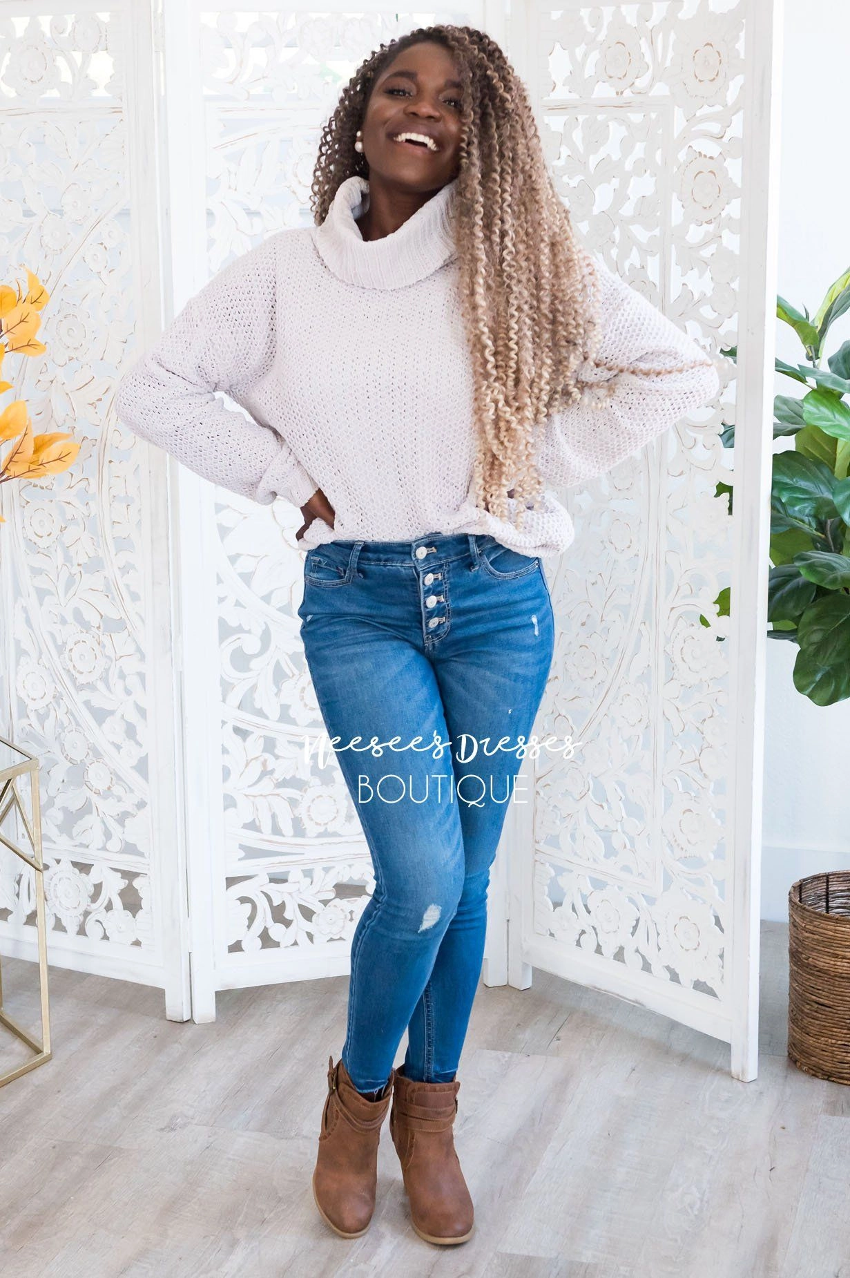On The Hunt Modest Waffle Knit Sweater