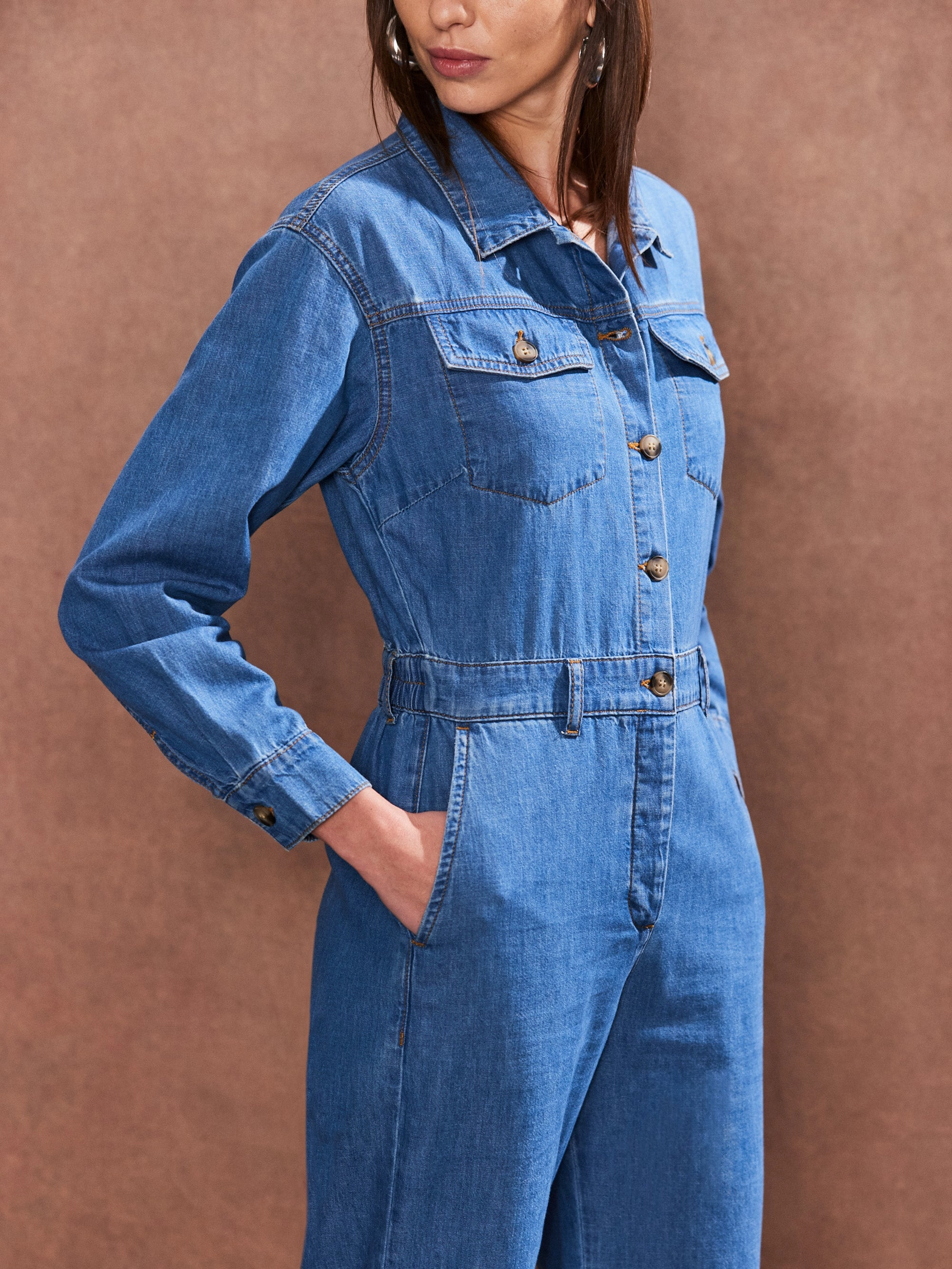 Petite Blue Denim Jumpsuit