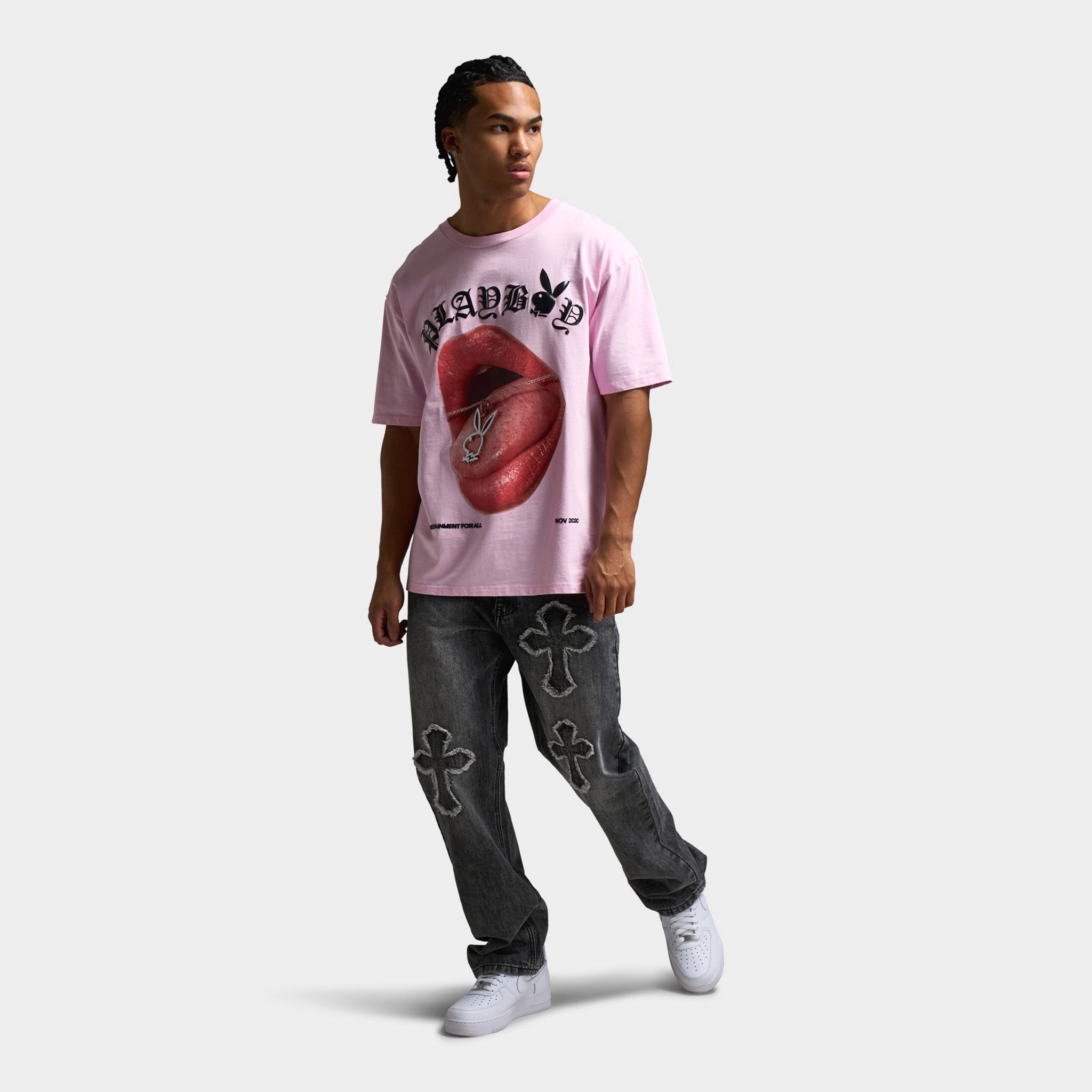 Playboy Bunny Necklace Oversized Graphic T-shirt / Pink