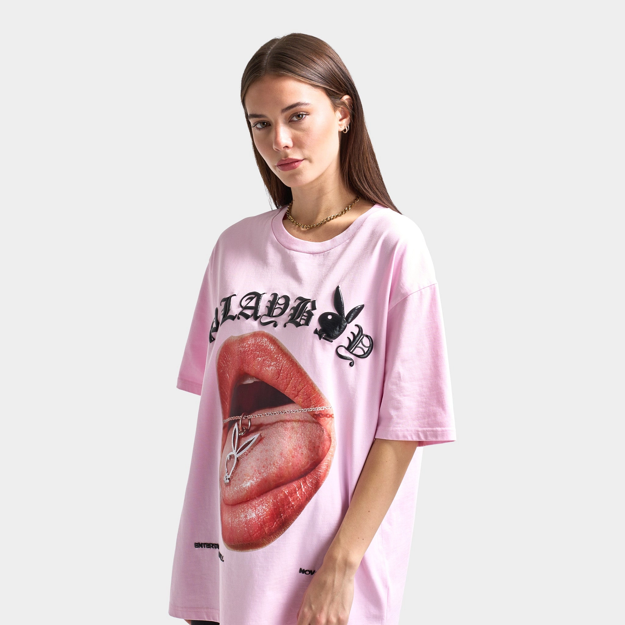 Playboy Bunny Necklace Oversized Graphic T-shirt / Pink