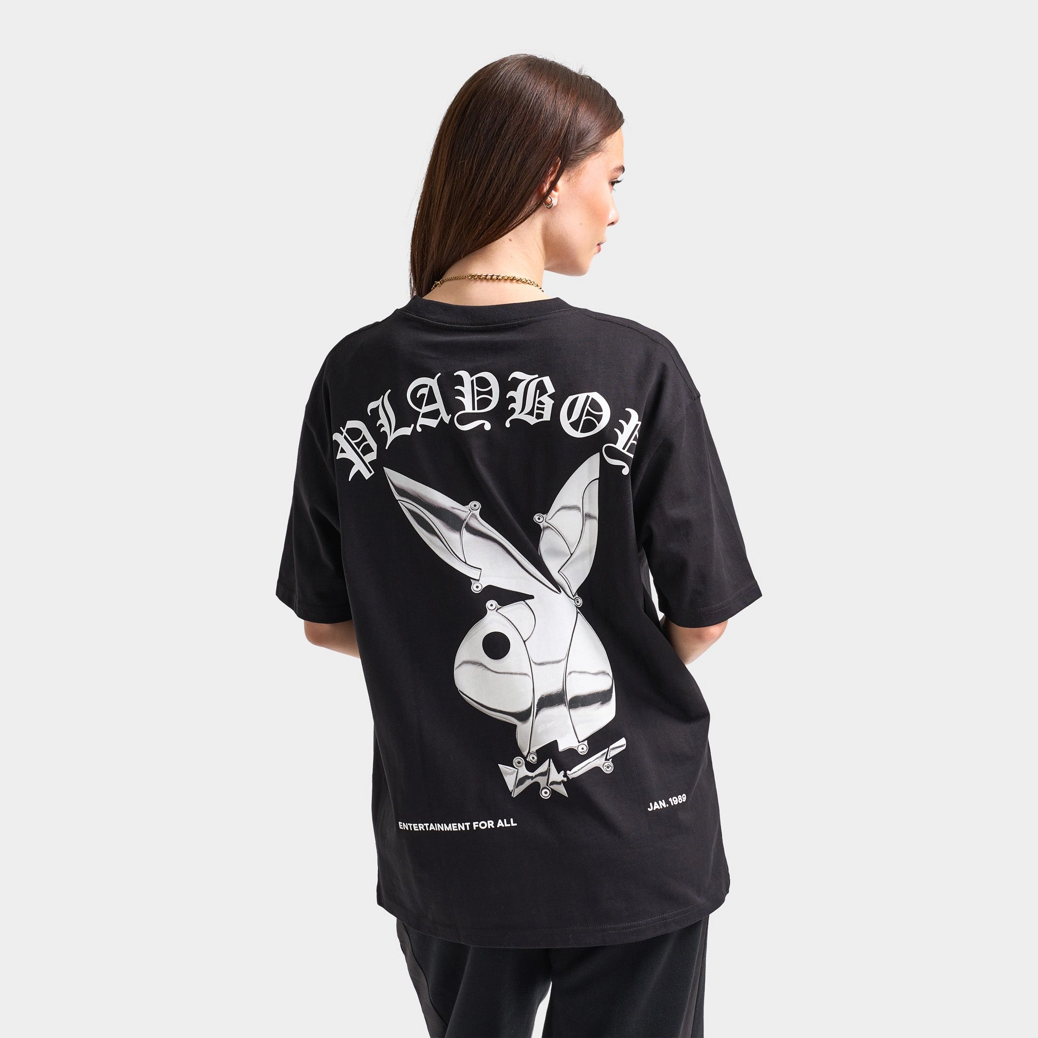 Playboy Chrome RH Oversized Graphic T-Shirt / Black