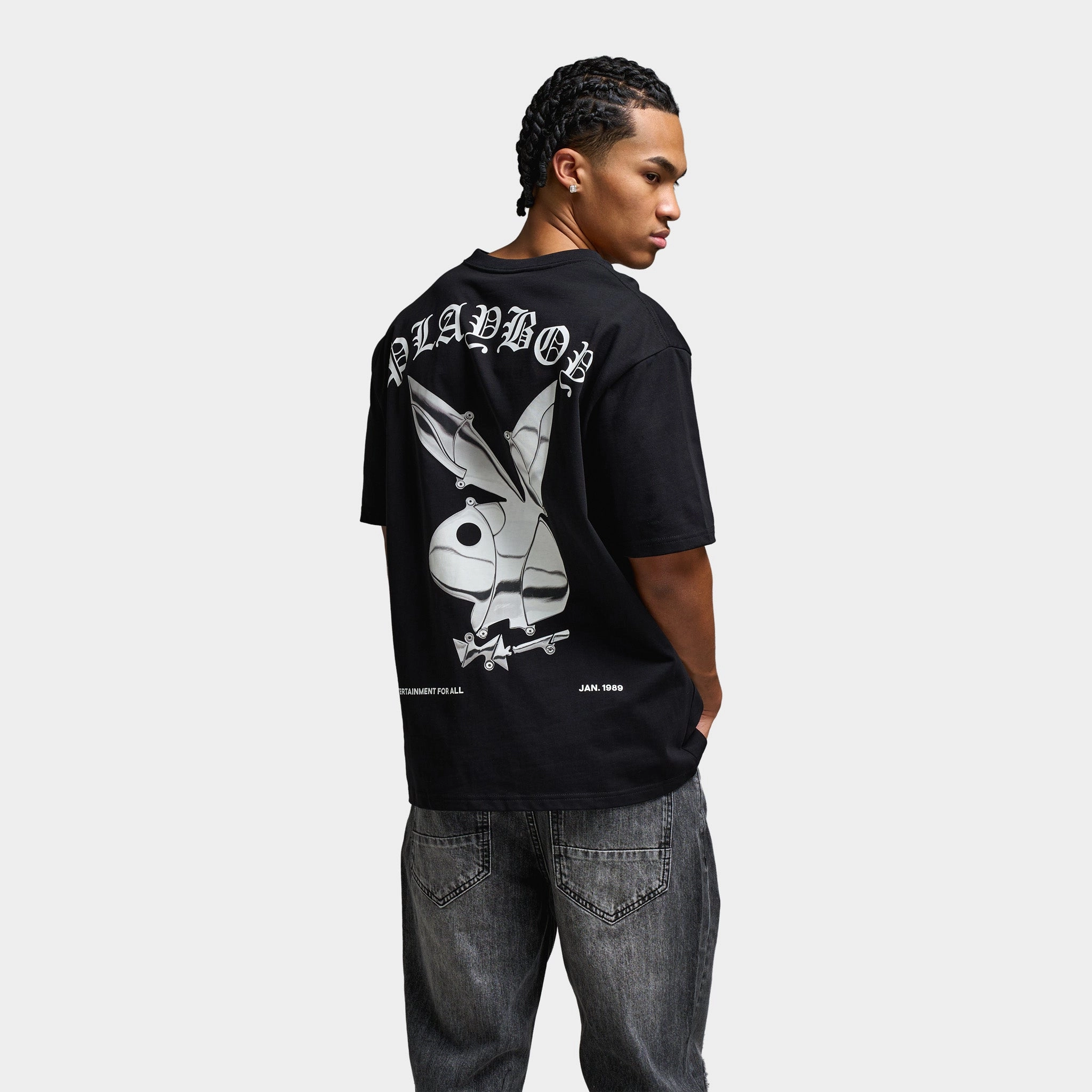 Playboy Chrome RH Oversized Graphic T-Shirt / Black