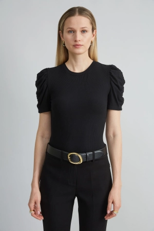 Puff Sleeve Rib Knit