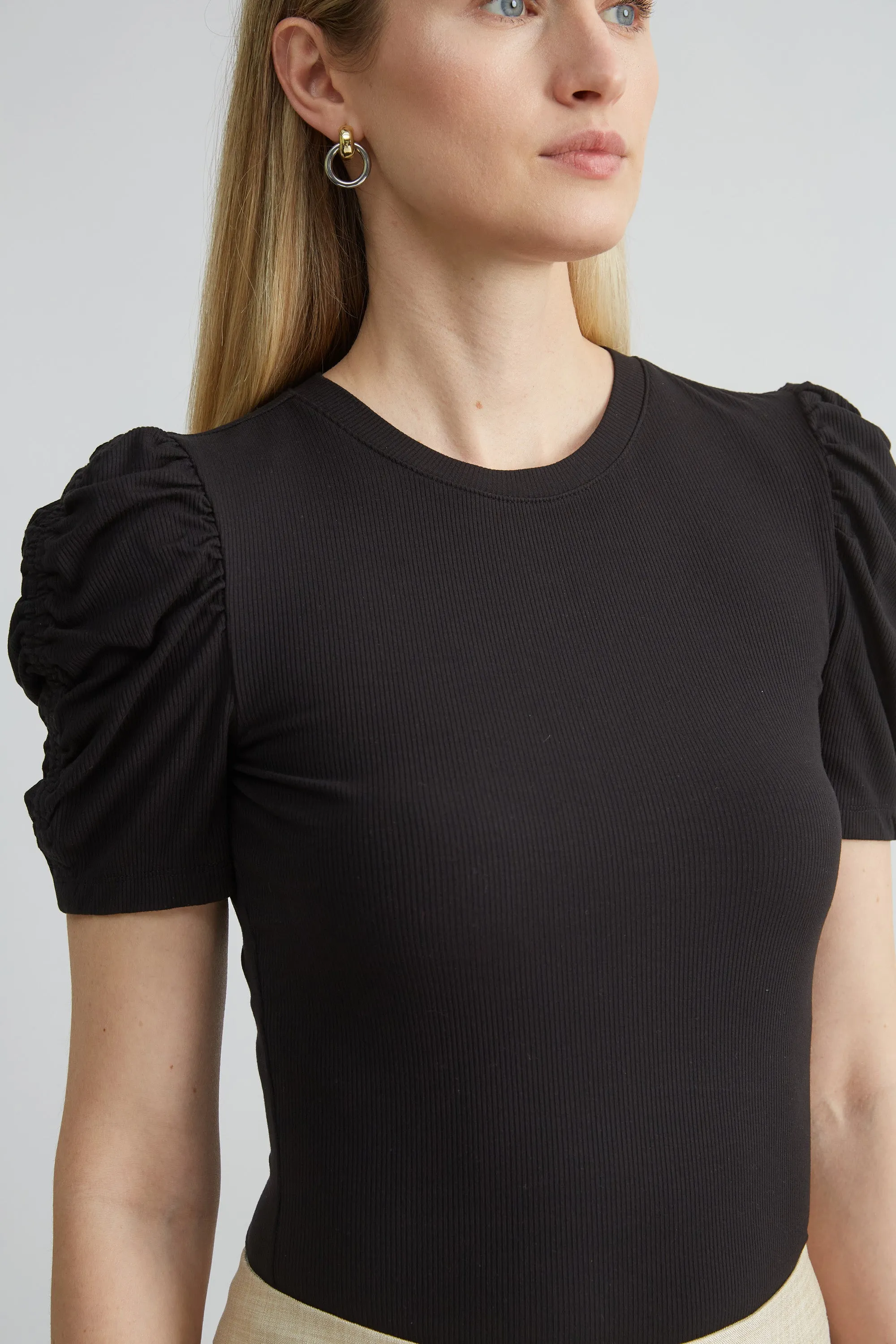 Puff Sleeve Rib Knit