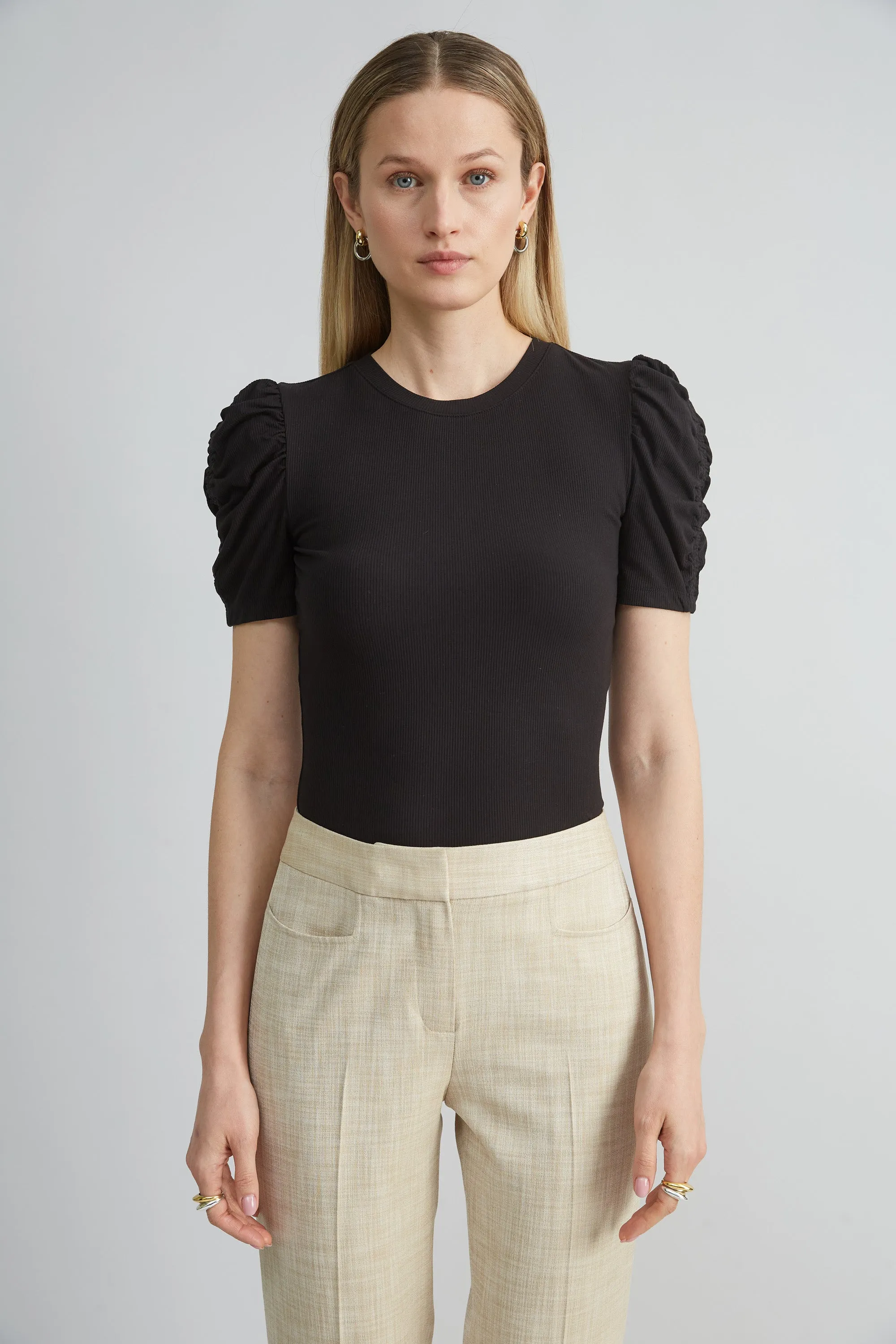 Puff Sleeve Rib Knit