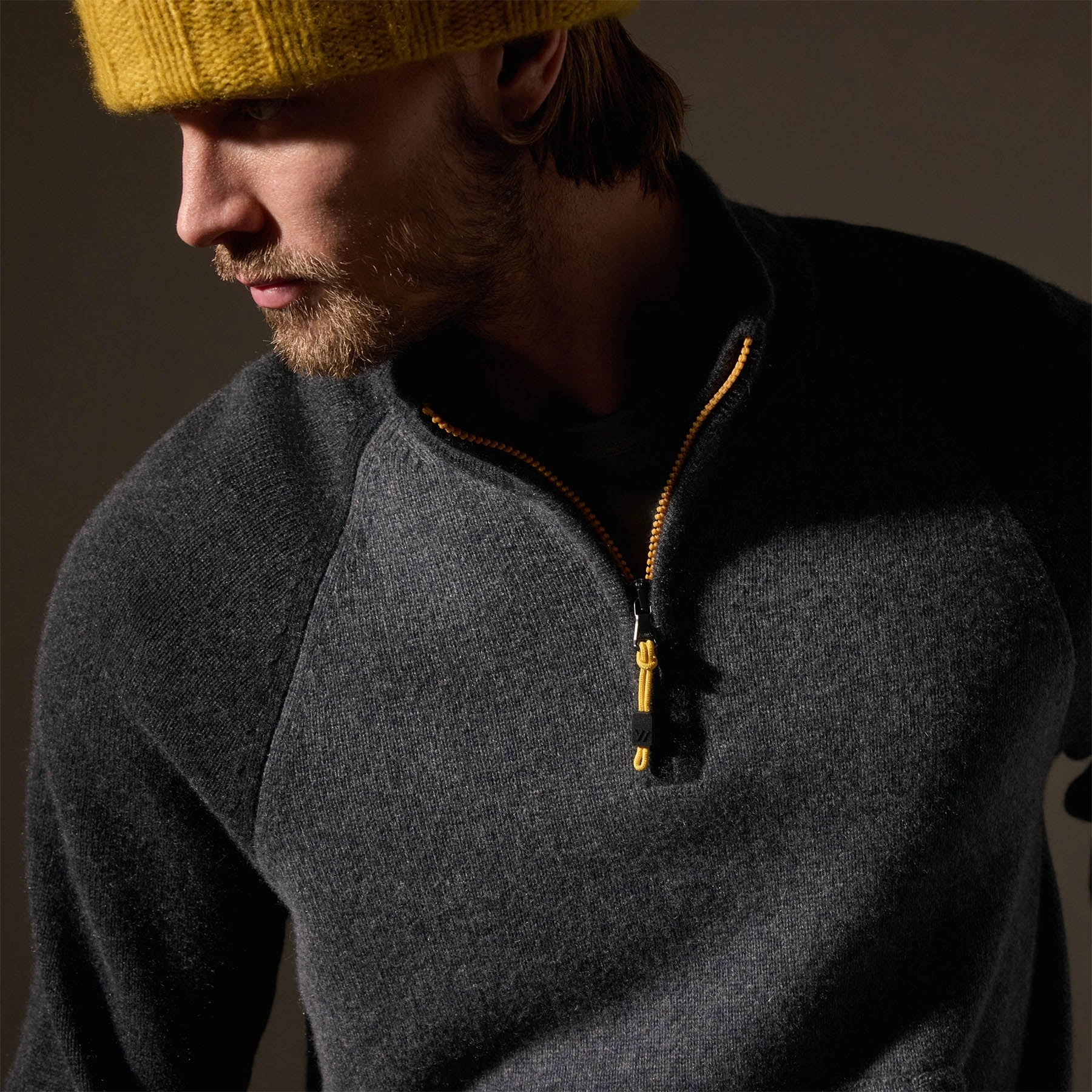 Recycled Cashmere Color Blocked Half Zip - Flannel/Coal