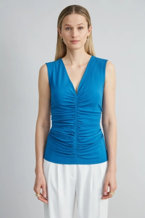 Ruched V-Neck Jersey Knit