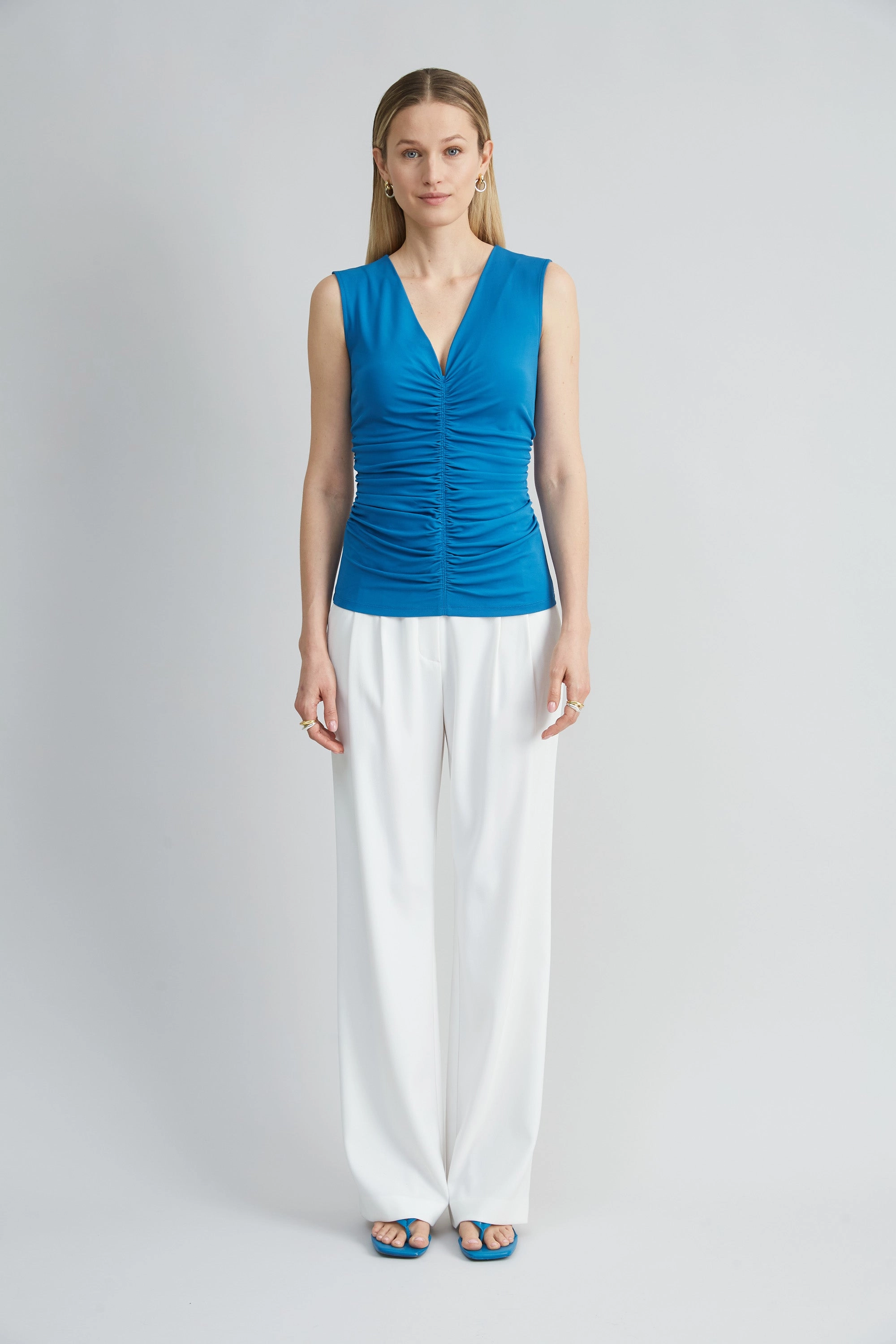 Ruched V-Neck Jersey Knit