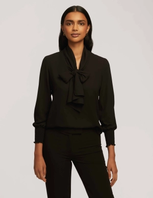 Smocked Cuff Bow Blouse- Sale