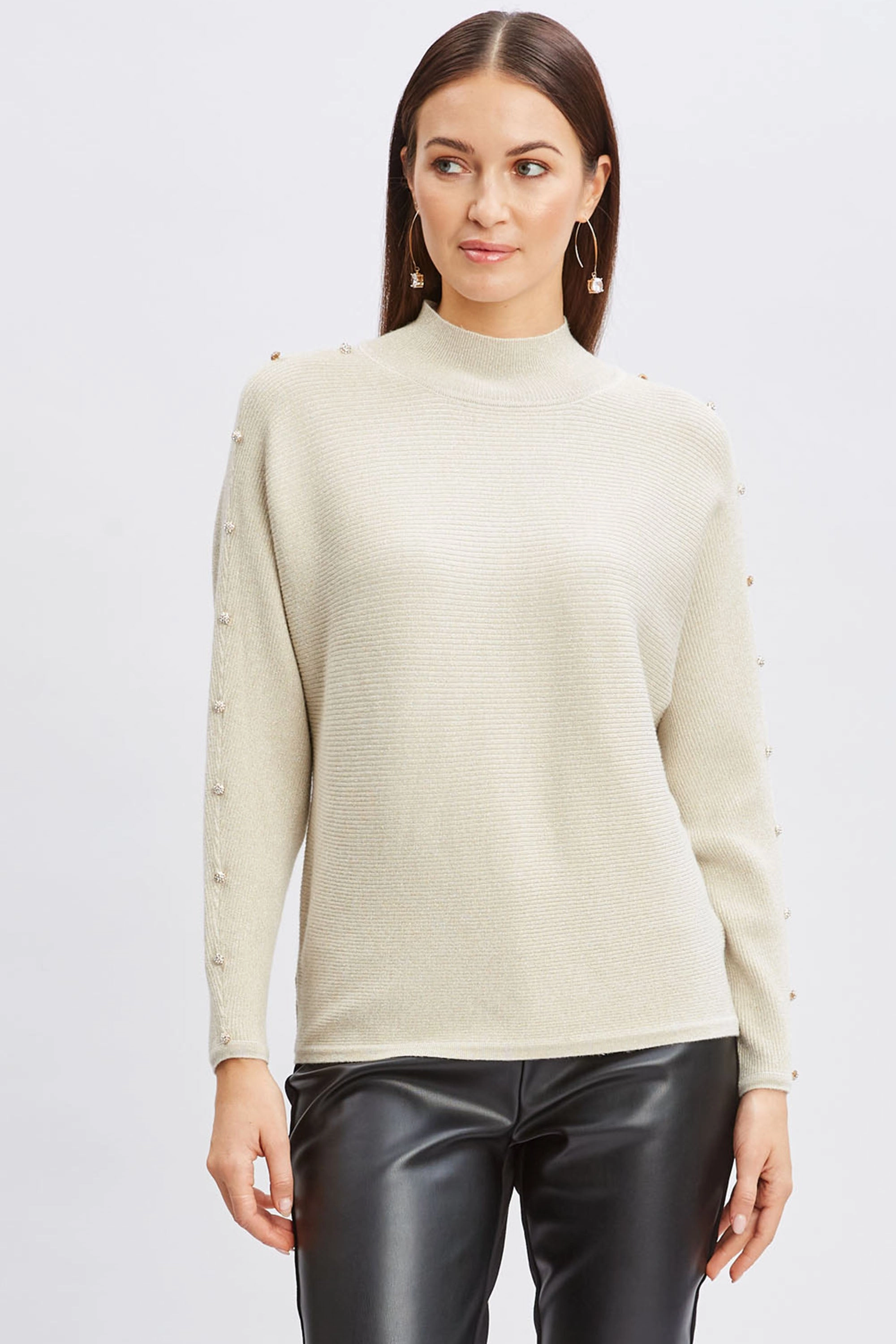 T-Tahari Crystal Sleeve Lurex Sweater