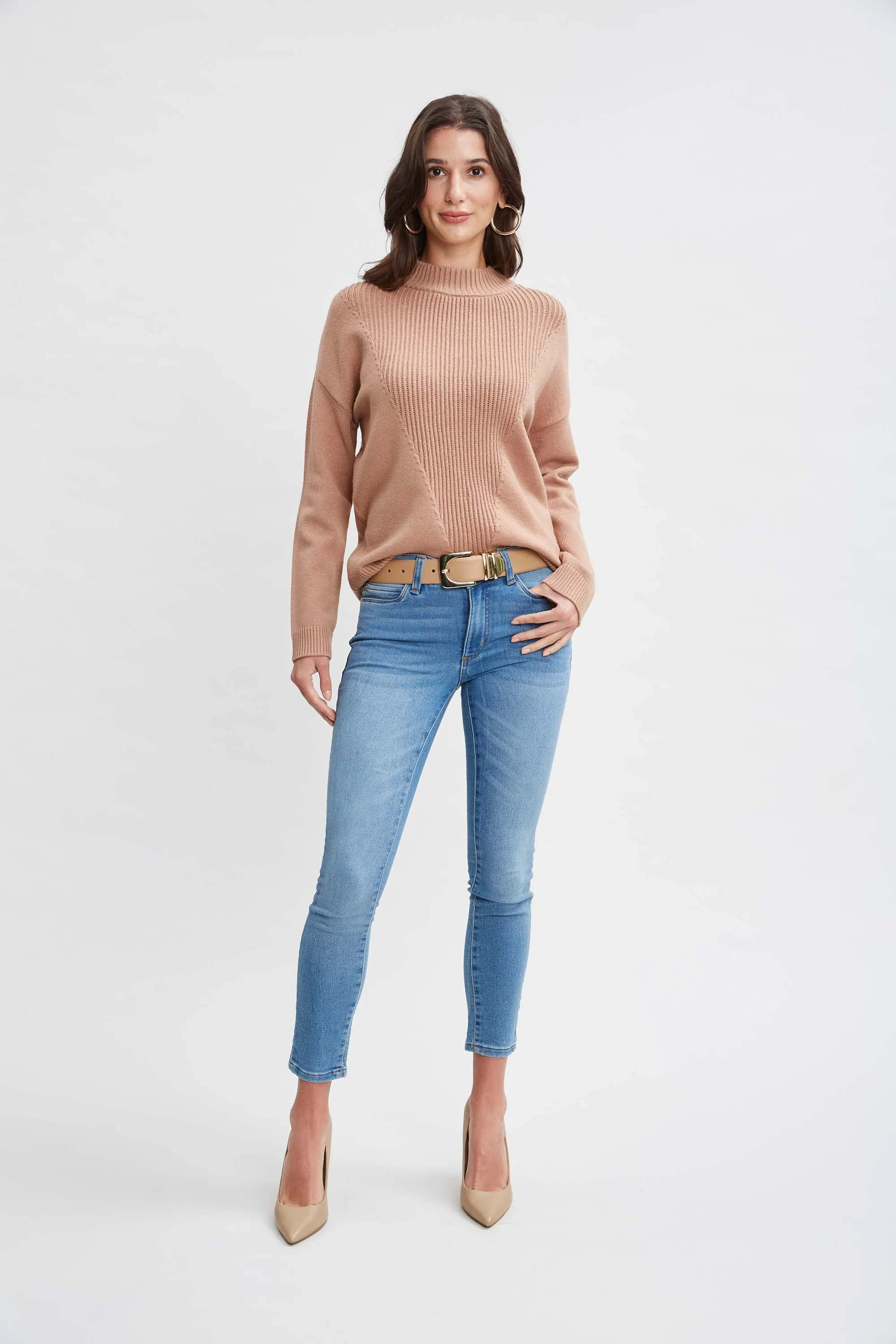 T-Tahari Mock Neck Rib Sweater