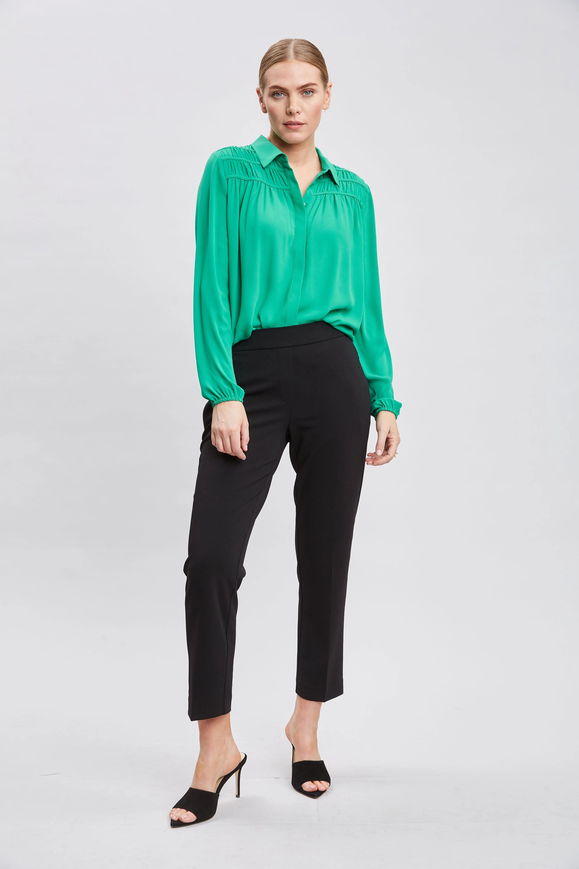 T-Tahari Shirred Button Down Shirt