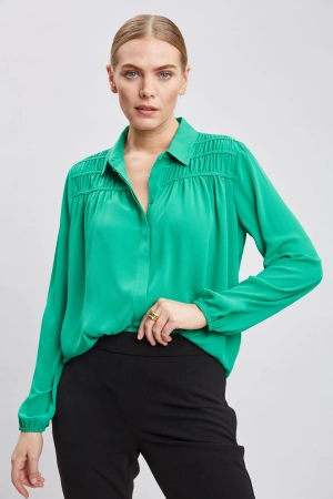 T-Tahari Shirred Button Down Shirt