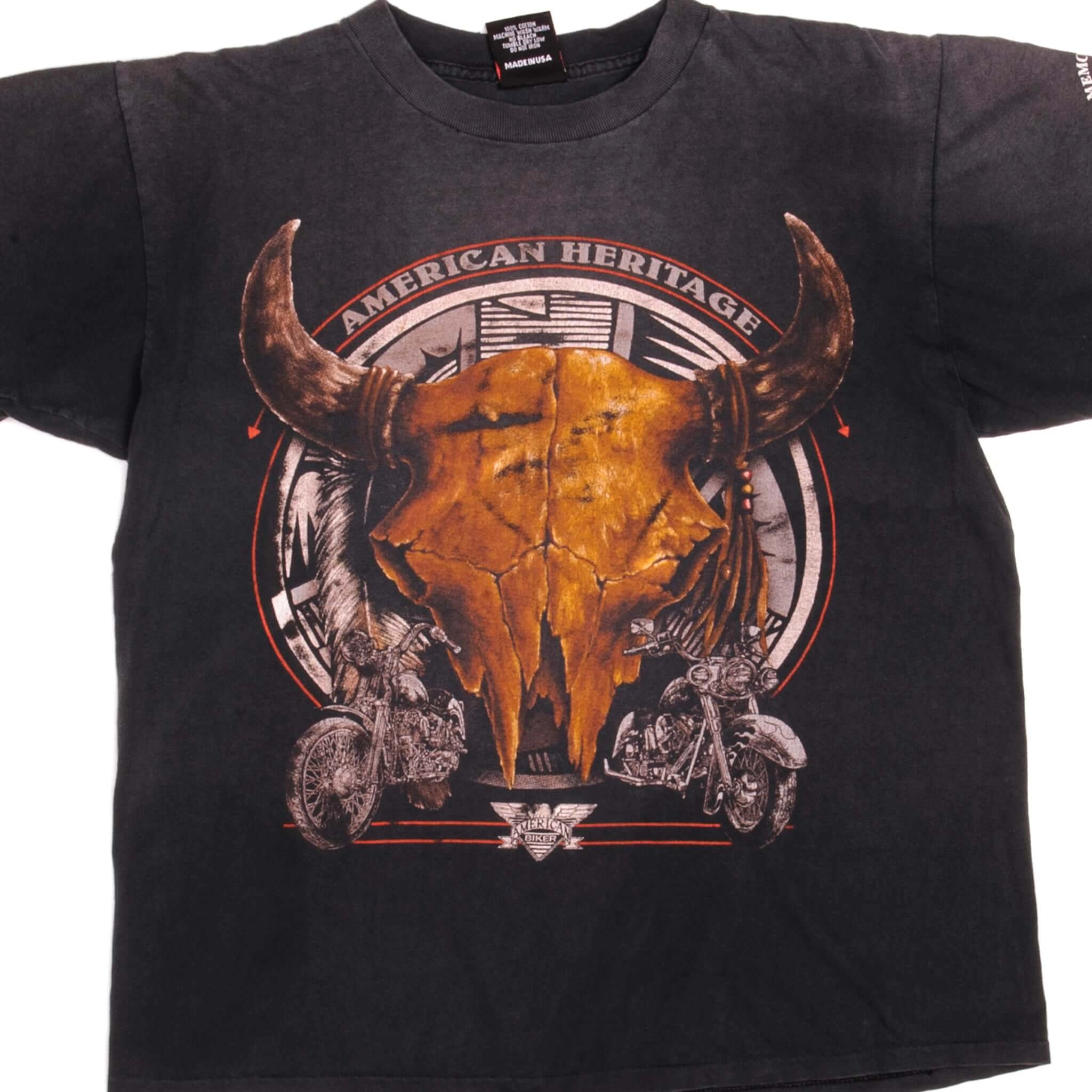 VINTAGE 3D EMBLEM BIKER AMERICAN HERITAGE TEE SHIRT 1994 SIZE LARGE MADE IN USA