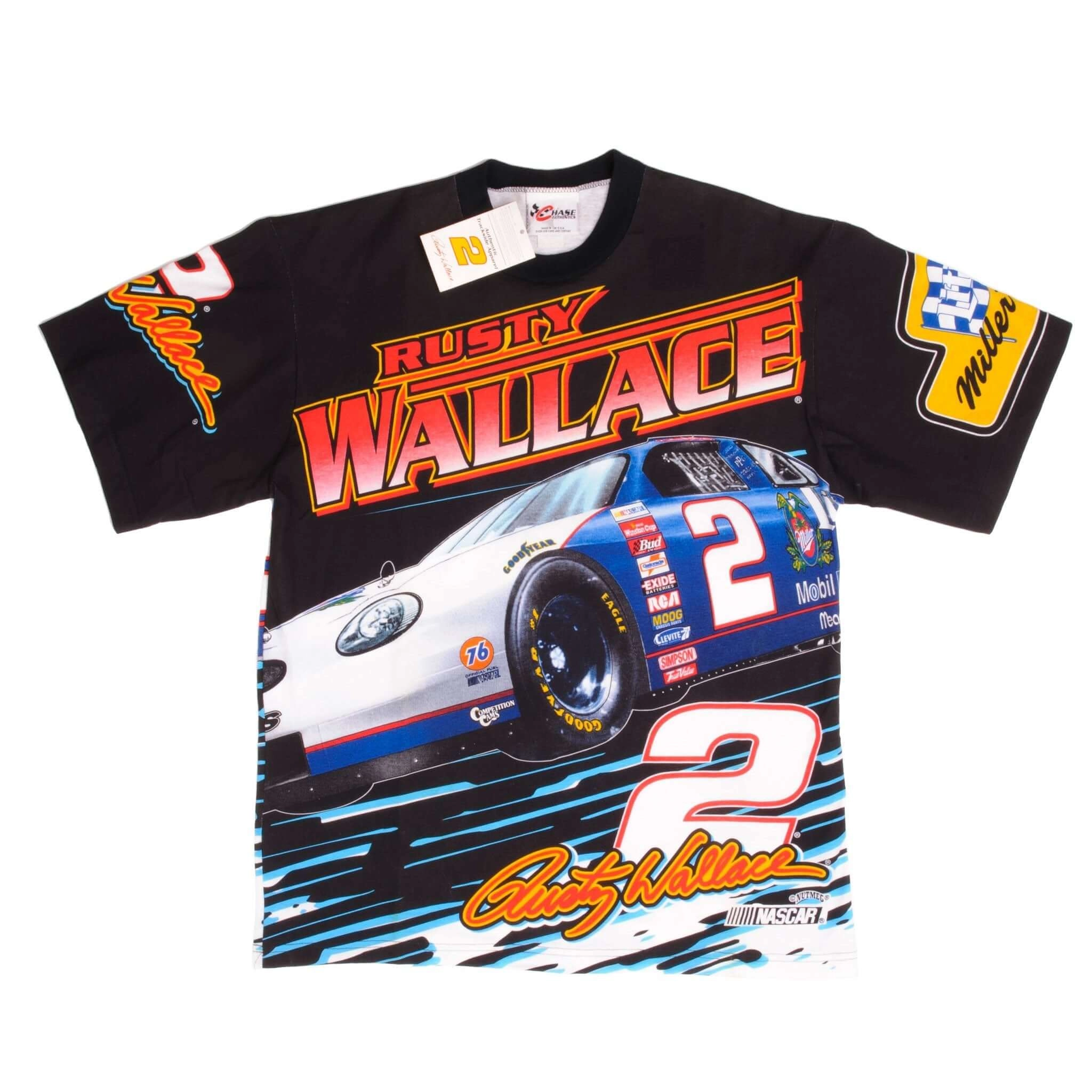 VINTAGE DEADSTOCK ALL OVER PRINT NASCAR WALLACE 1996 TEE SHIRT LARGE MADE IN USA