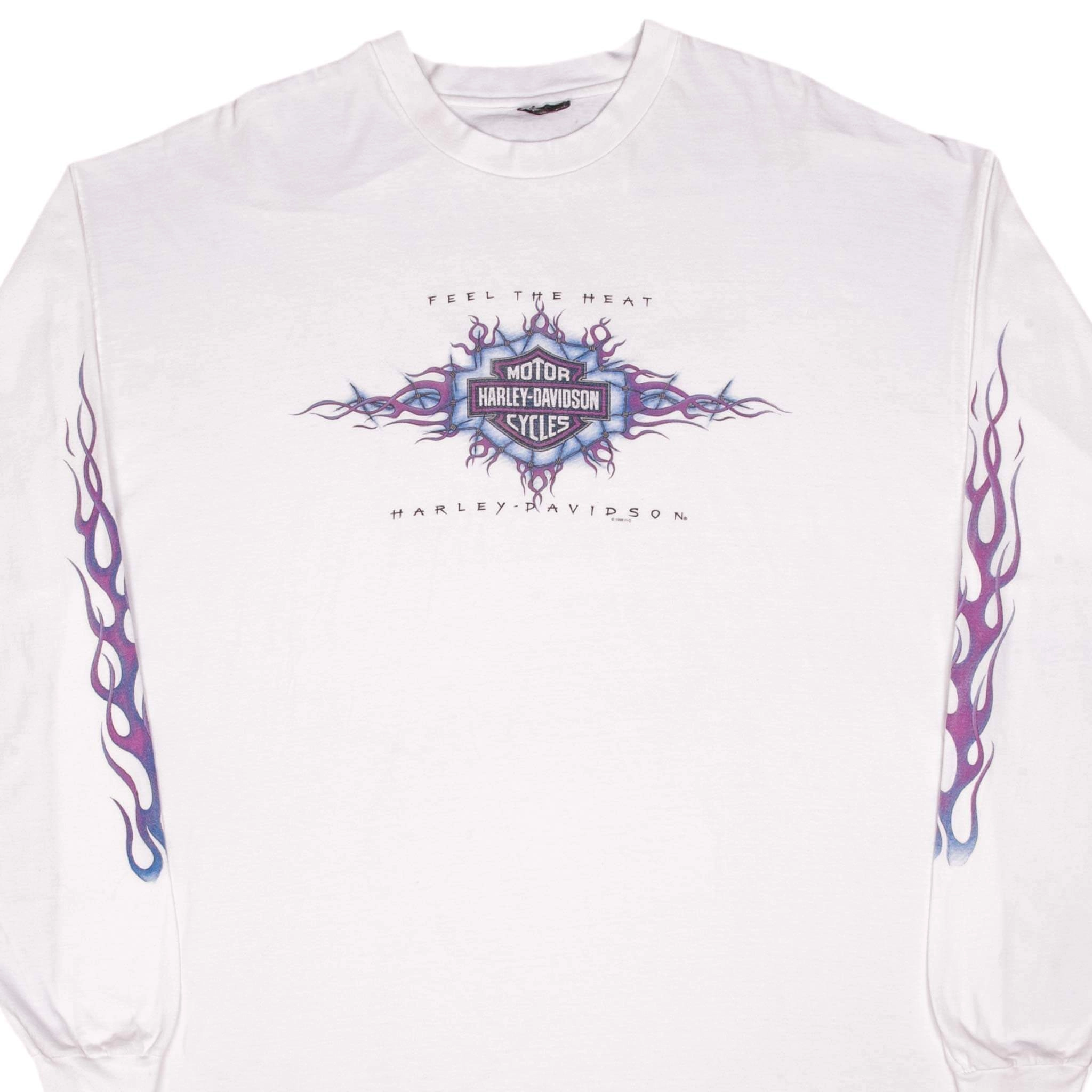 VINTAGE HARLEY DAVIDSON LONG SLEEVES FLAME TEE SHIRT 1998 SIZE 2XL MADE IN USA