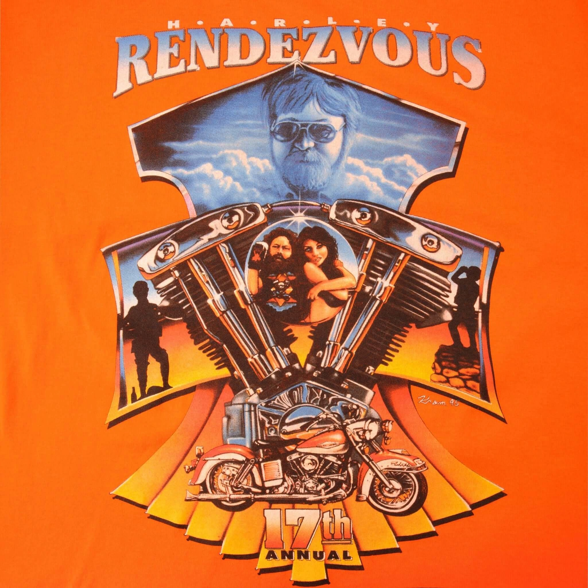 VINTAGE HARLEY DAVIDSON RENDEZ VOUS STAFF TEE SHIRT 1995 MEDIUM MADE USA