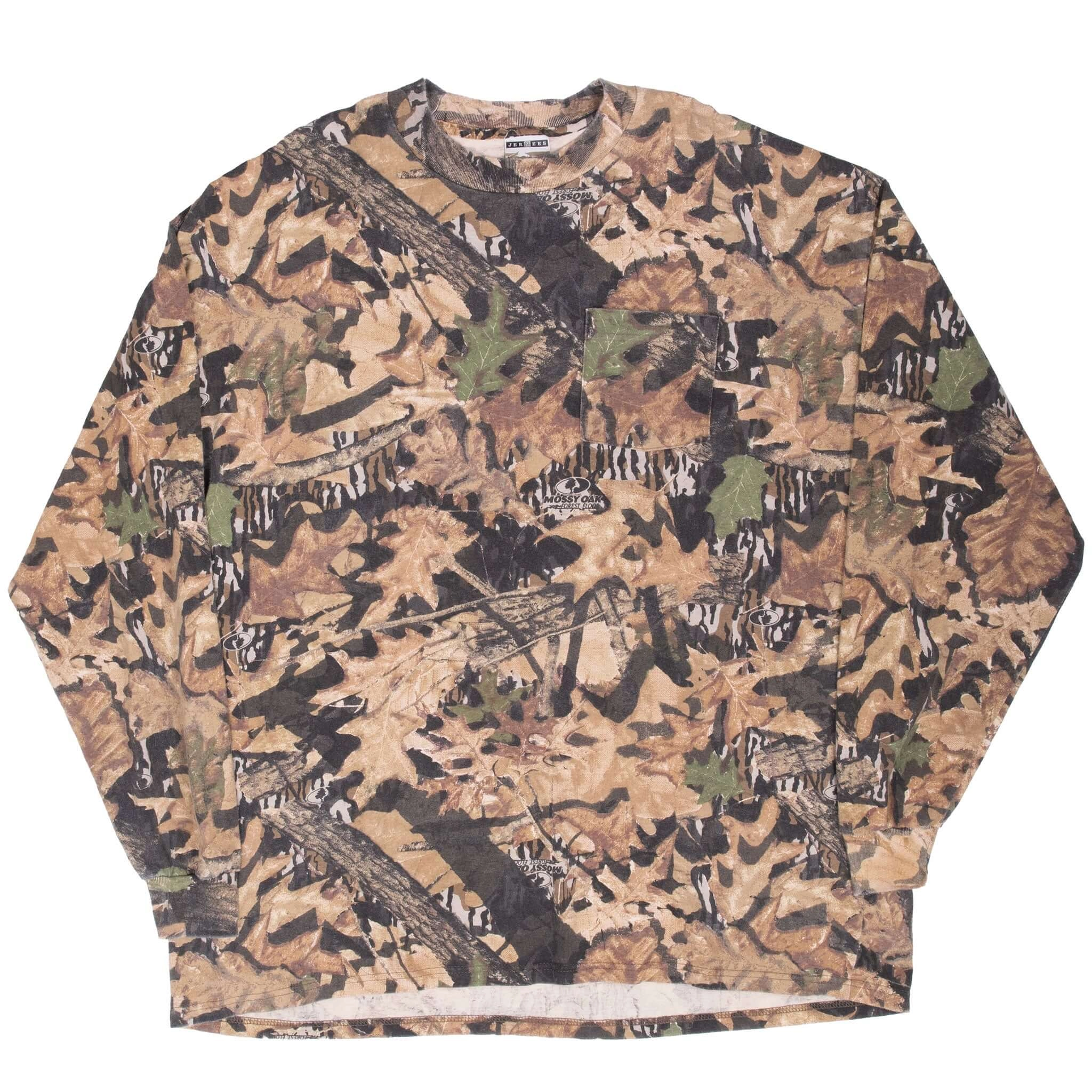 VINTAGE HUNTING MOSSY OAK FOREST FLOOR CAMO LONG SLEEVE POCKET TEE SHIRT 2XL