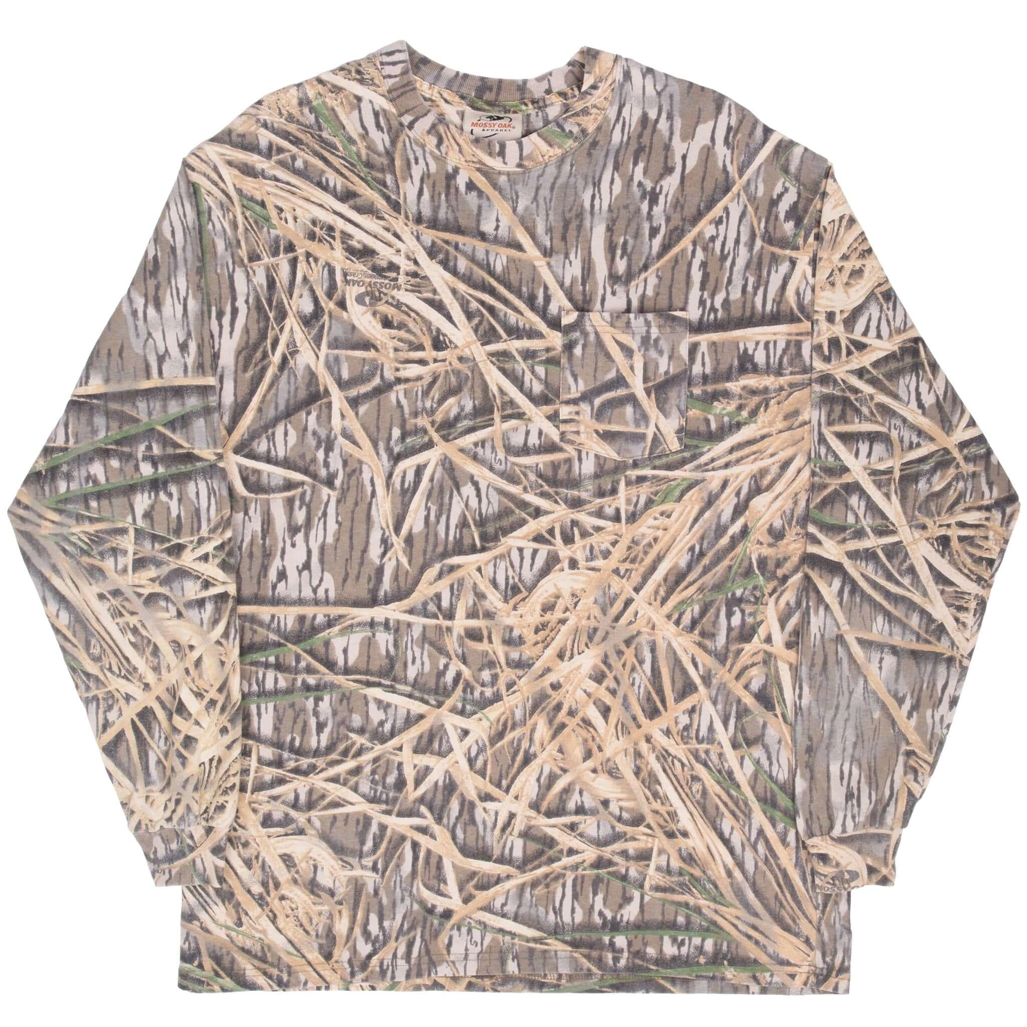 VINTAGE HUNTING MOSSY OAK SHADOW GRASS CAMO LONG SLEEVE POCKET TEE SHIRT XL