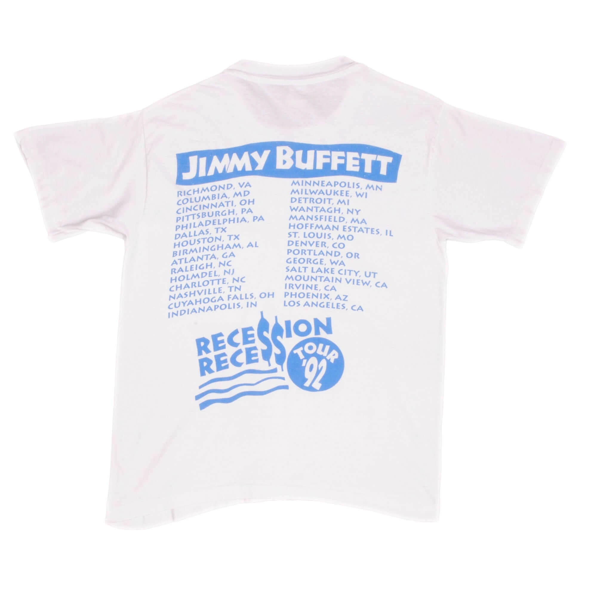 VINTAGE JIMMY BUFFETT RECESSION TOUR 1992 TEE SHIRT SIZE MEDIUM MADE IN USA