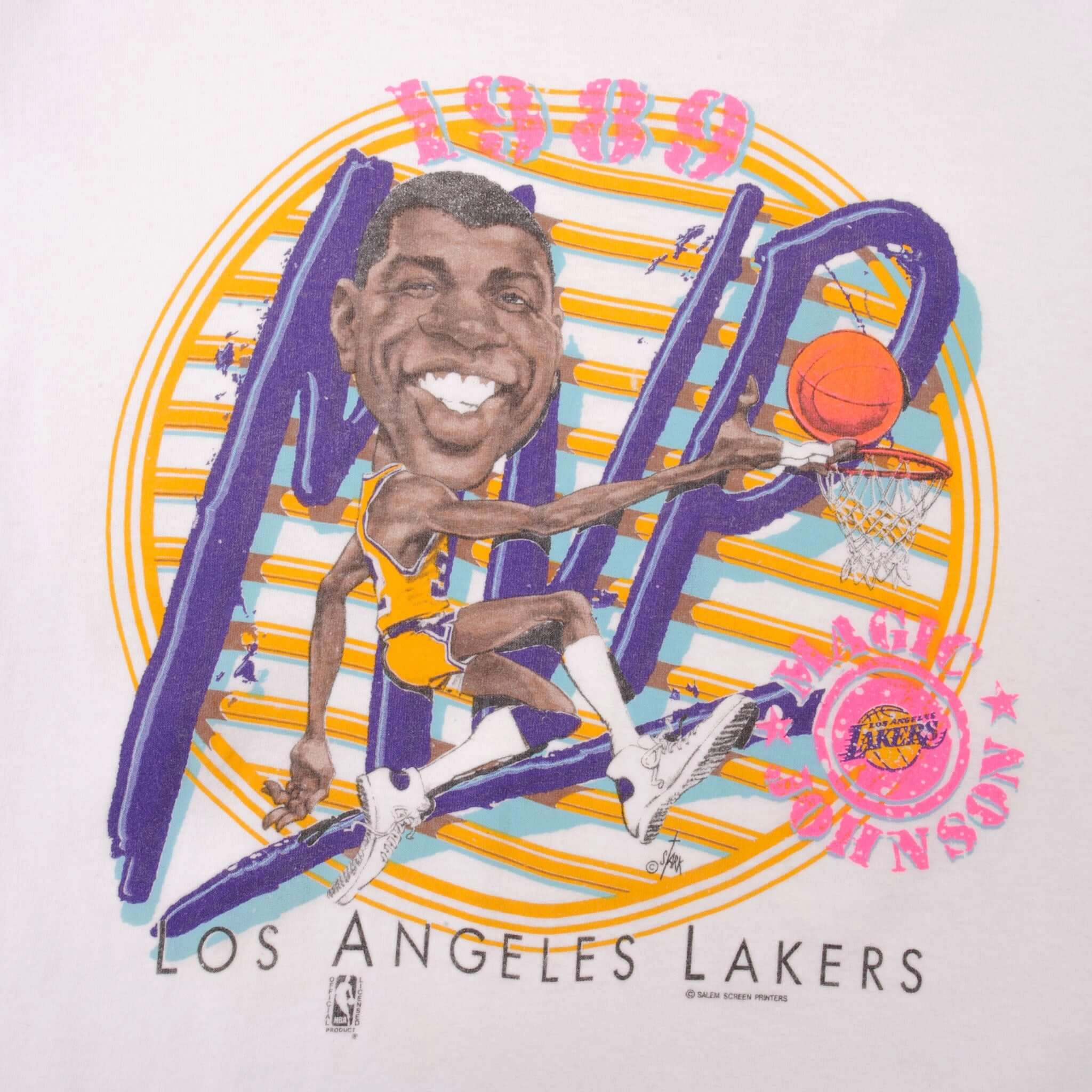 VINTAGE NBA MAGIC JOHNSON LOS ANGELES LAKERS TEE SHIRT 1989 MEDIUM MADE IN USA