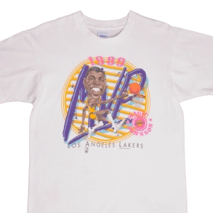 VINTAGE NBA MAGIC JOHNSON LOS ANGELES LAKERS TEE SHIRT 1989 MEDIUM MADE IN USA