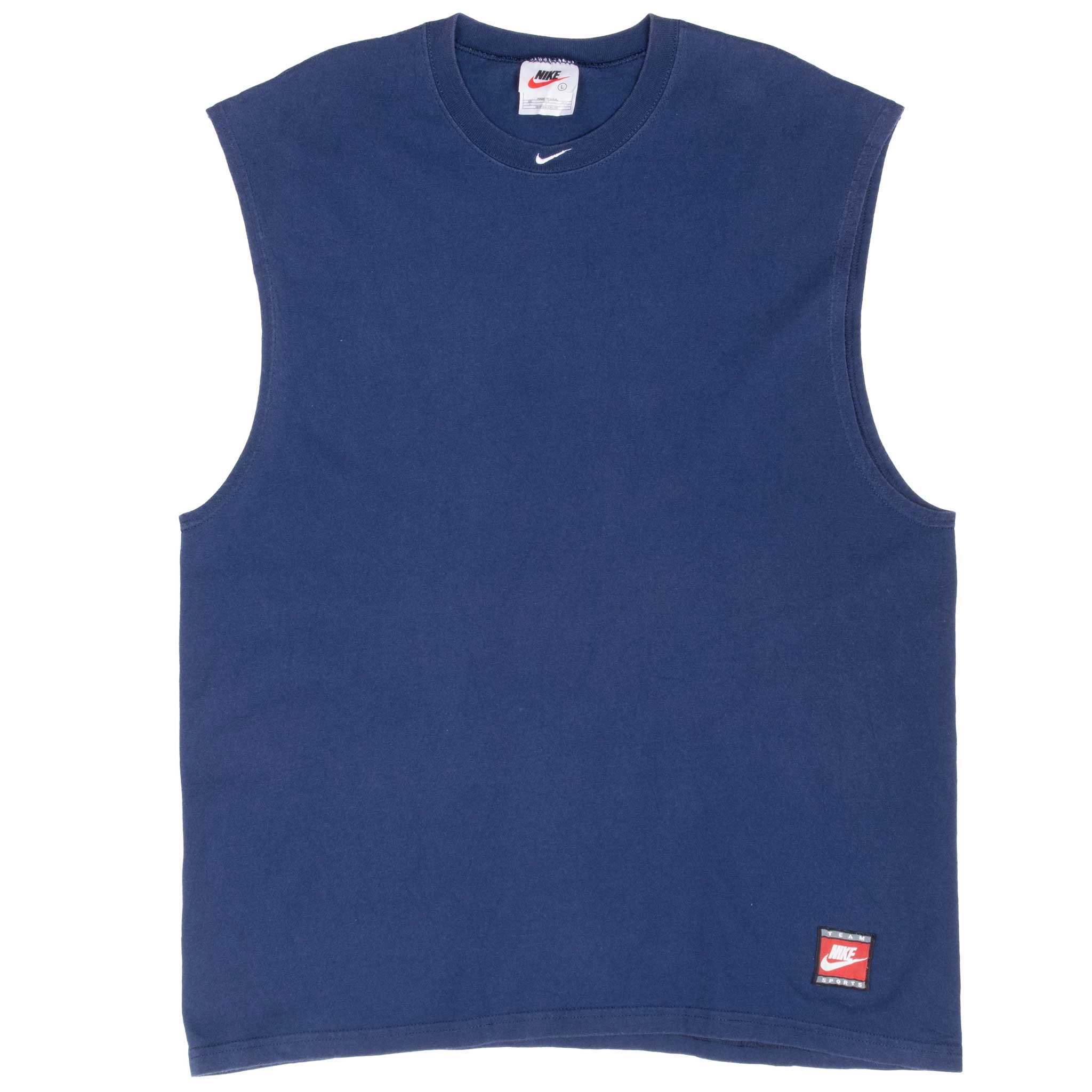 VINTAGE NIKE CENTER SWOOSH NAVY TANK TOP TEE SHIRT 1990S LARGE MADE IN USA