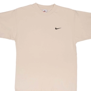 VINTAGE NIKE CLASSIC SWOOSH BEIGE TEE SHIRT 1990S SIZE MEDIUM