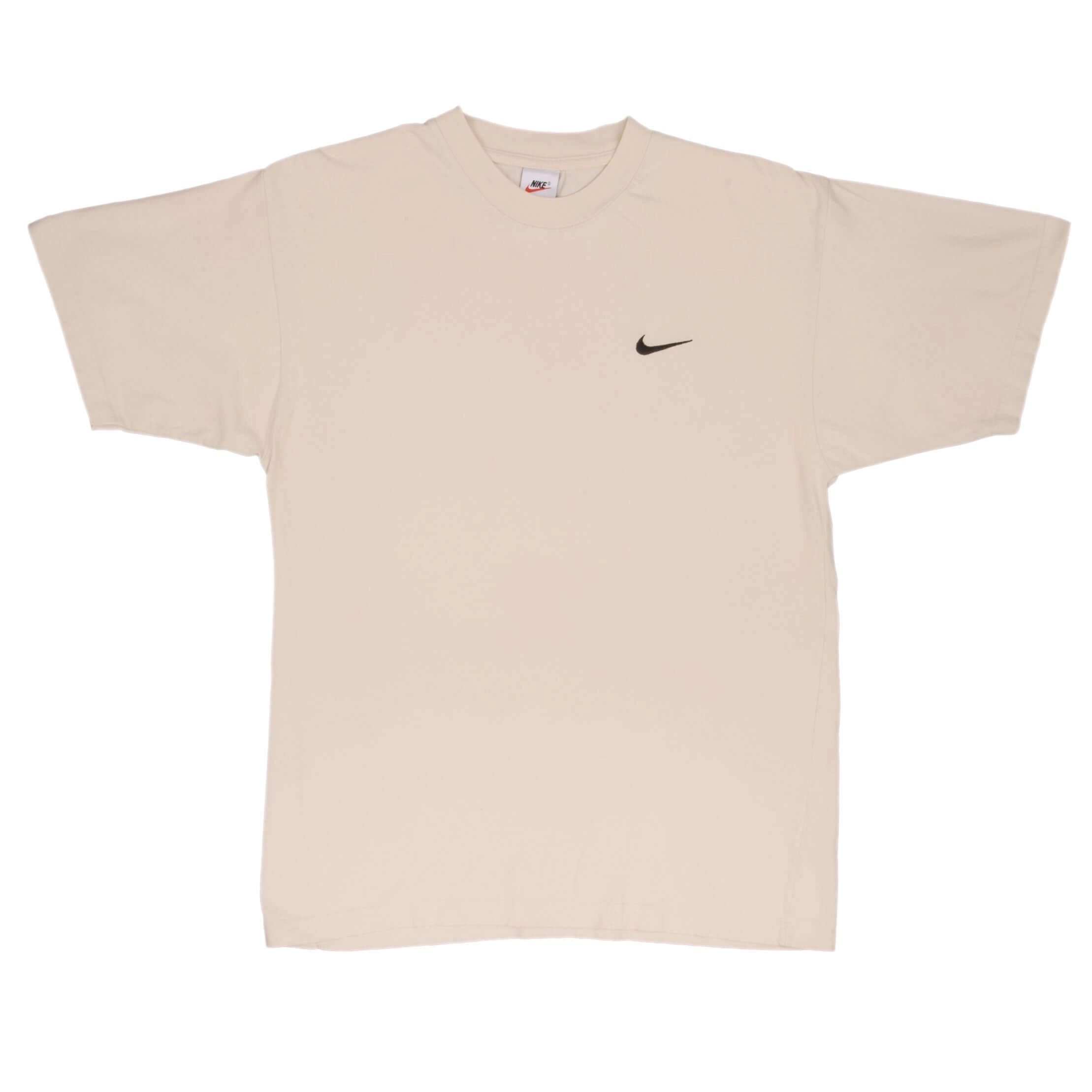 VINTAGE NIKE CLASSIC SWOOSH BEIGE TEE SHIRT 1990S SIZE MEDIUM
