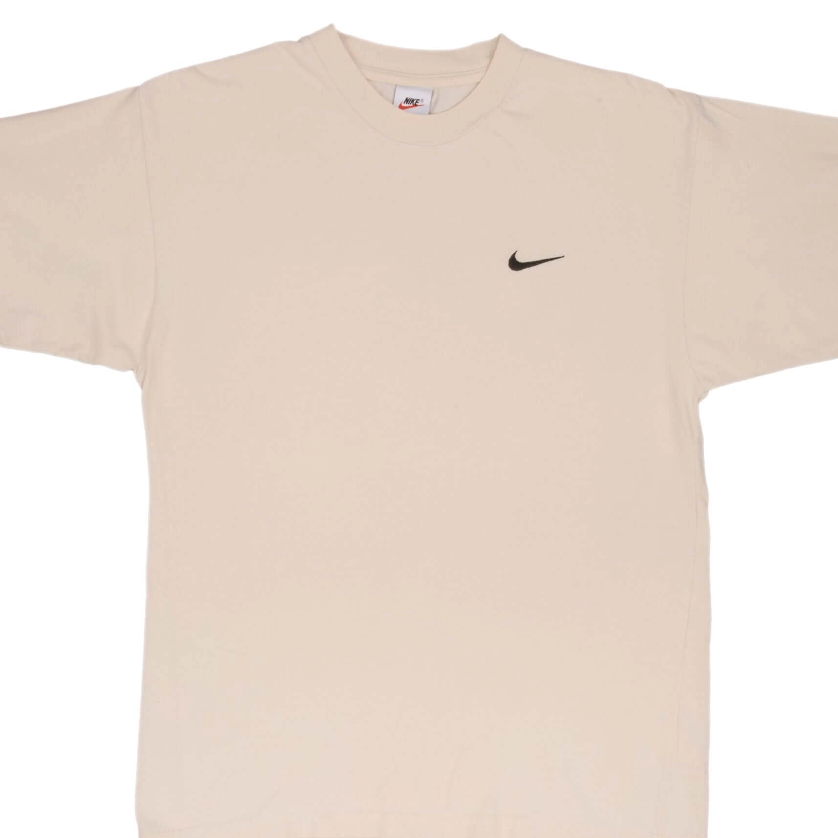 VINTAGE NIKE CLASSIC SWOOSH BEIGE TEE SHIRT 1990S SIZE MEDIUM