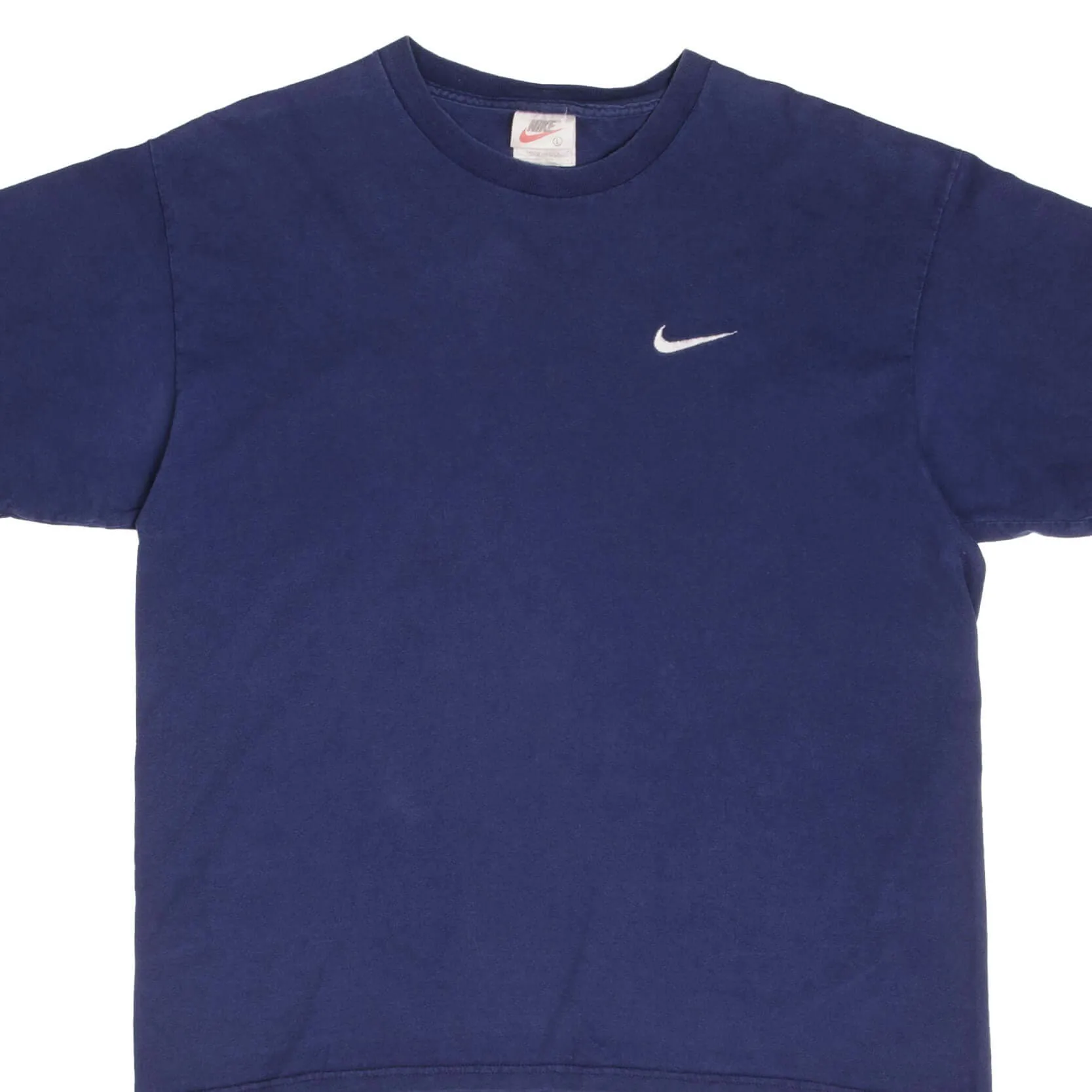 VINTAGE NIKE CLASSIC SWOOSH BLUE TEE SHIRT 1990S SIZE LARGE MADE IN USA